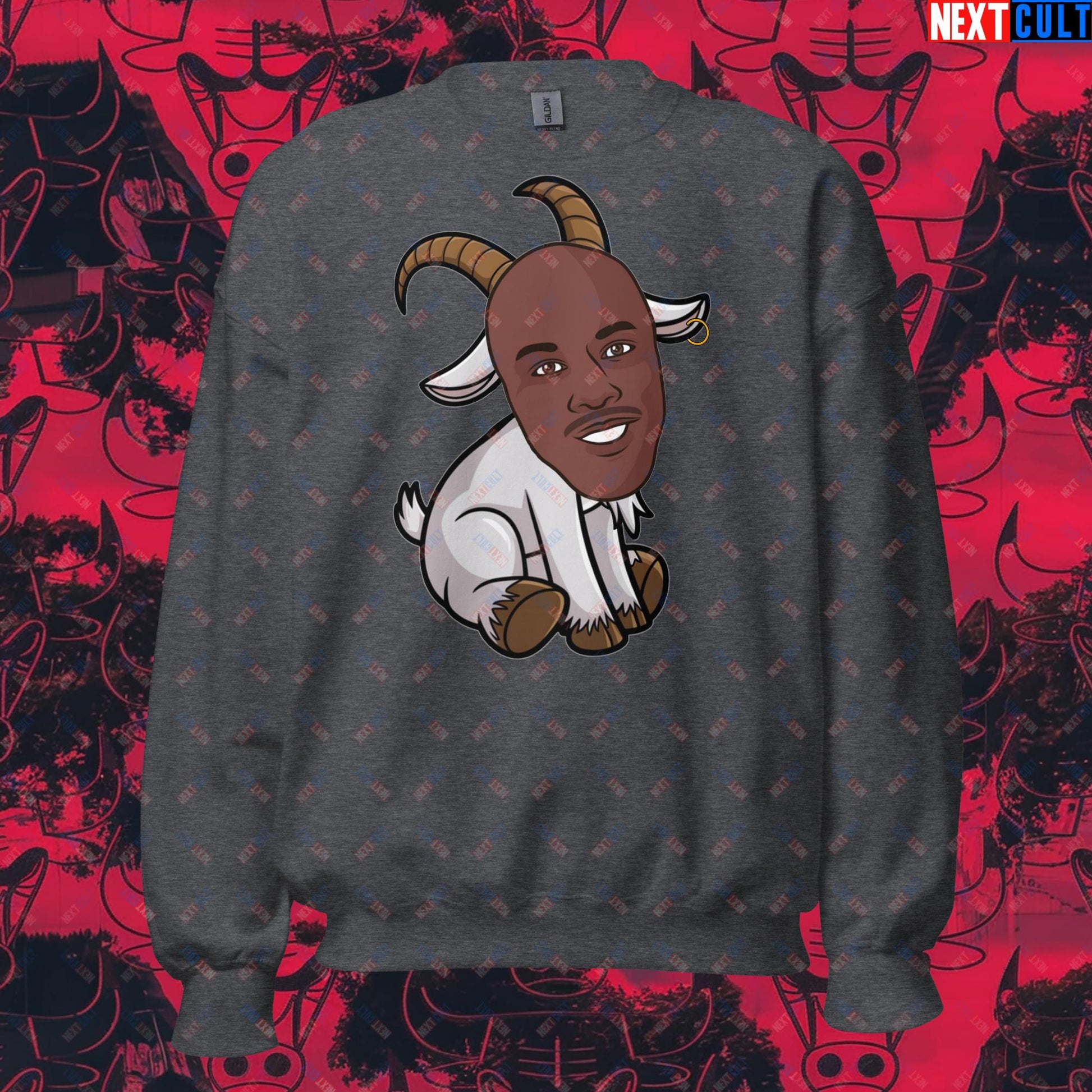 Michael Jordan G.O.A.T. Sweatshirt - Funny Basketball Meme Jumper - Greatest of All Time NBA Cartoon Design - Perfect Gift for Basketball Fans Unisex Sweatshirt Dark Heather Sweatshirts Basketball Chicago Bulls G.O.A.T. Michael Jordan NBA Next Cult Brand