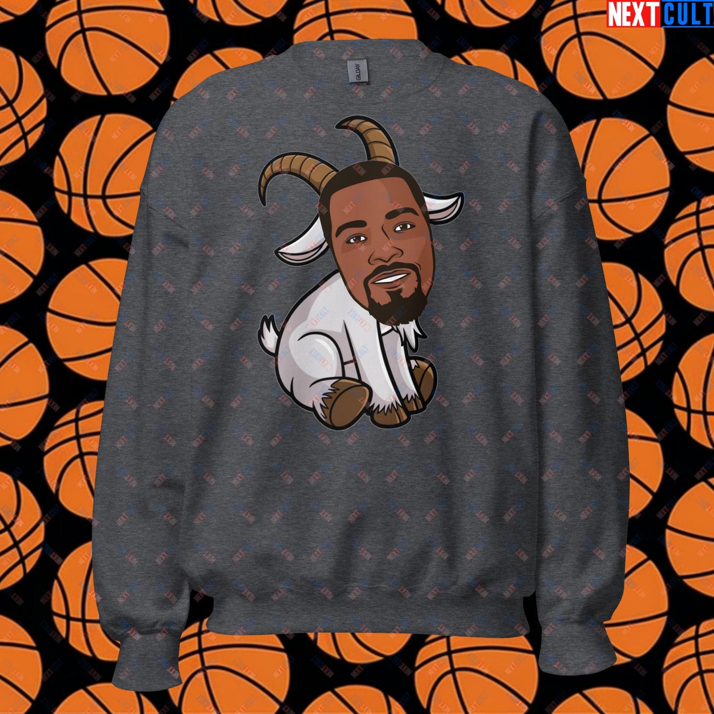 Kevin Durant G.O.A.T. Sweatshirt - Funny Basketball Meme Jumper - Greatest of All Time Pullover for Basketball Fans - Perfect Gift for Durant Fans Unisex Sweatshirt Dark Heather Sweatshirts Basketball G.O.A.T. Golden State Warriors Kevin Durant NBA Oklahoma City Thunder Phoenix Suns Next Cult Brand