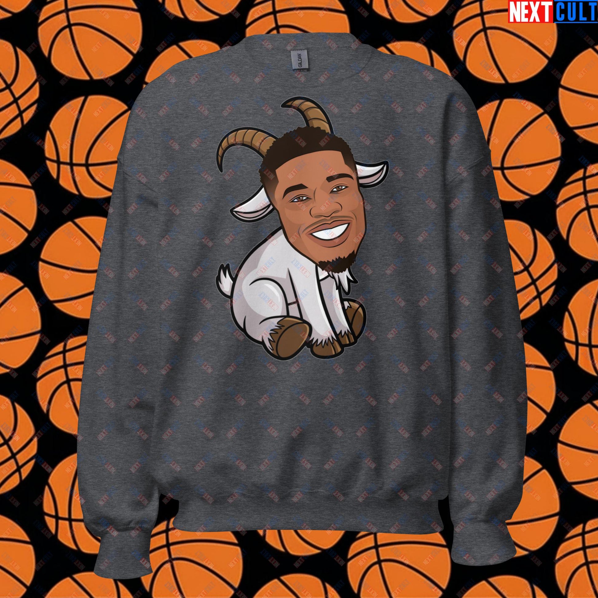 Giannis Antetokounmpo G.O.A.T. Sweatshirt - Funny Basketball Meme Jumper - Greatest of All Time Pullover for Basketball Fans - Perfect Gift for Giannis Fans Unisex Sweatshirt Dark Heather Sweatshirts Basketball G.O.A.T. Giannis Antetokounmpo Milwaukee Bucks NBA Next Cult Brand