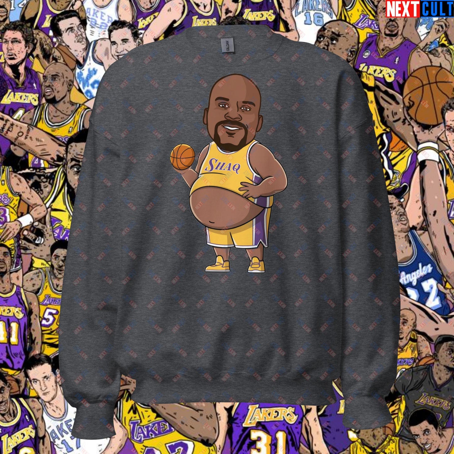 Fat Shaq Funny Basketball Meme Sweatshirt - Big Shaq Dominance Pullover for Basketball Fans - Perfect Gift for Shaq Fans Unisex Sweatshirt Dark Heather Sweatshirts Basketball Los Angeles Lakers NBA Shaq Next Cult Brand