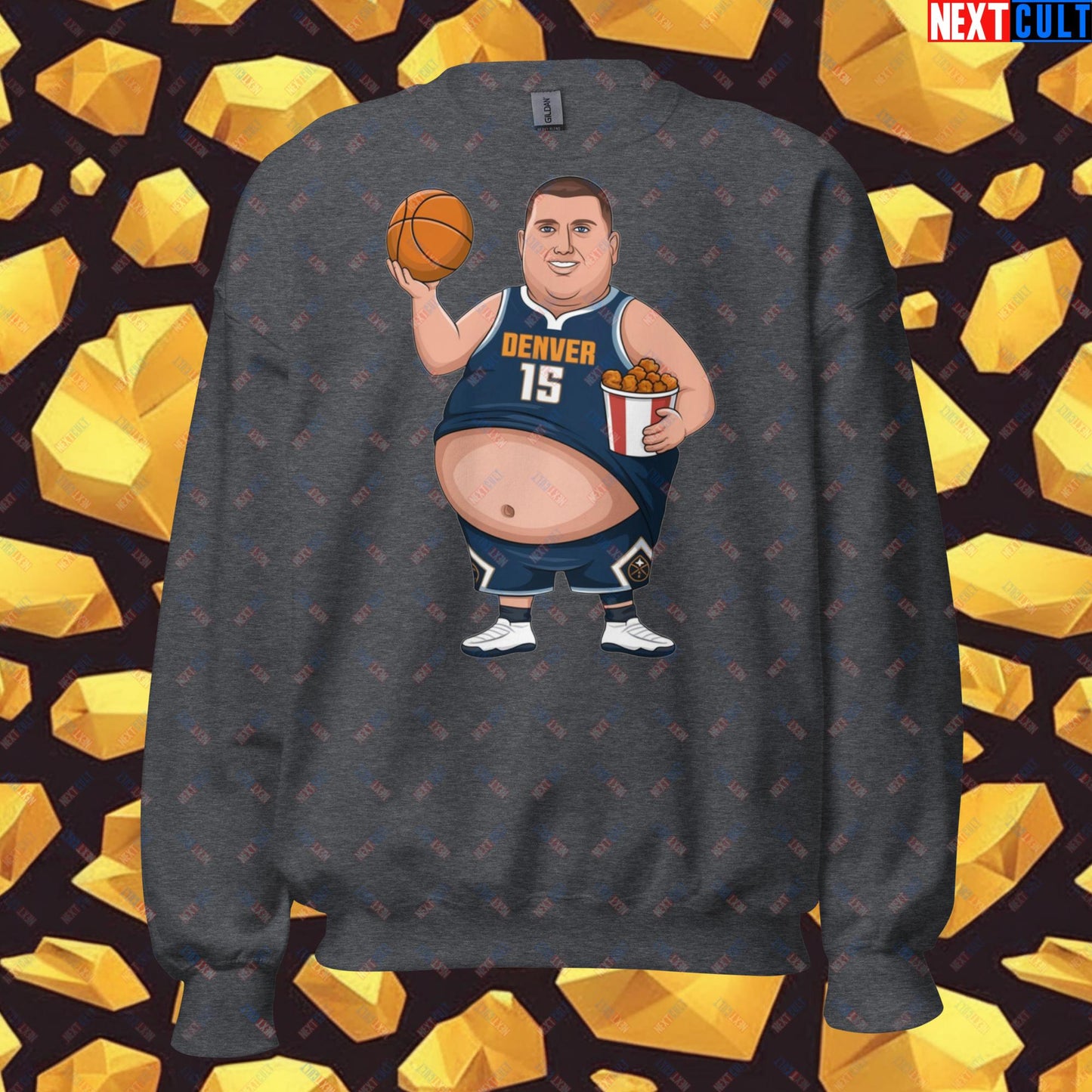 Fat Jokic Denver Nuggets Sweatshirt - Funny Basketball Meme Jumper - Big Jokic Dominance Pullover for Basketball Fans - Perfect Gift for Jokic Fans Unisex Sweatshirt Dark Heather Sweatshirts Basketball Denver Nuggets NBA Nikola Jokic Next Cult Brand