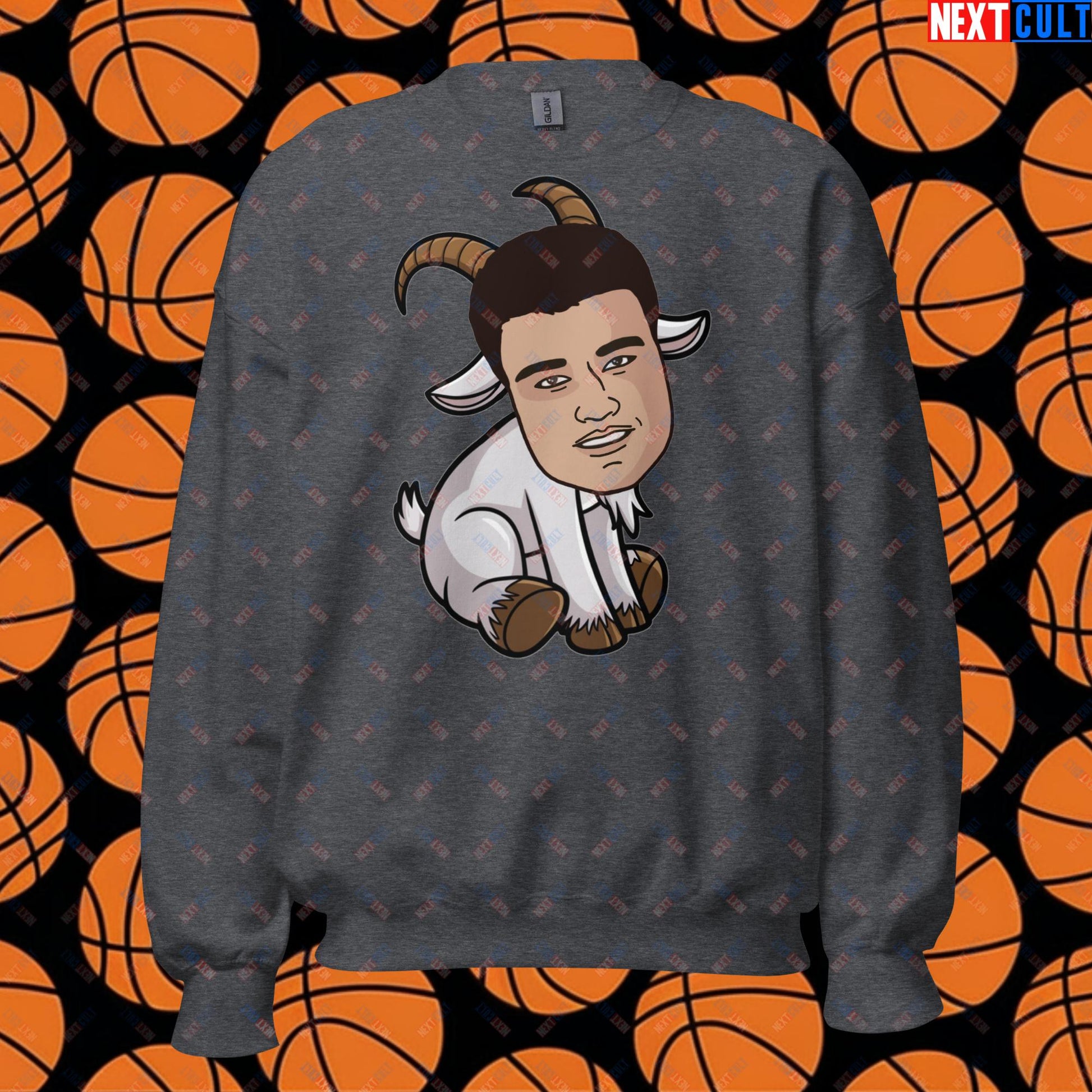 Yao Ming GOAT Sweatshirt - Funny Basketball Meme Jumper - Greatest of All Time Pullover for Houston Rockets Fans - Perfect Gift for Yao Ming Fans Unisex Sweatshirt Dark Heather Sweatshirts Basketball G.O.A.T. Houston Rockets NBA Yao Ming Next Cult Brand