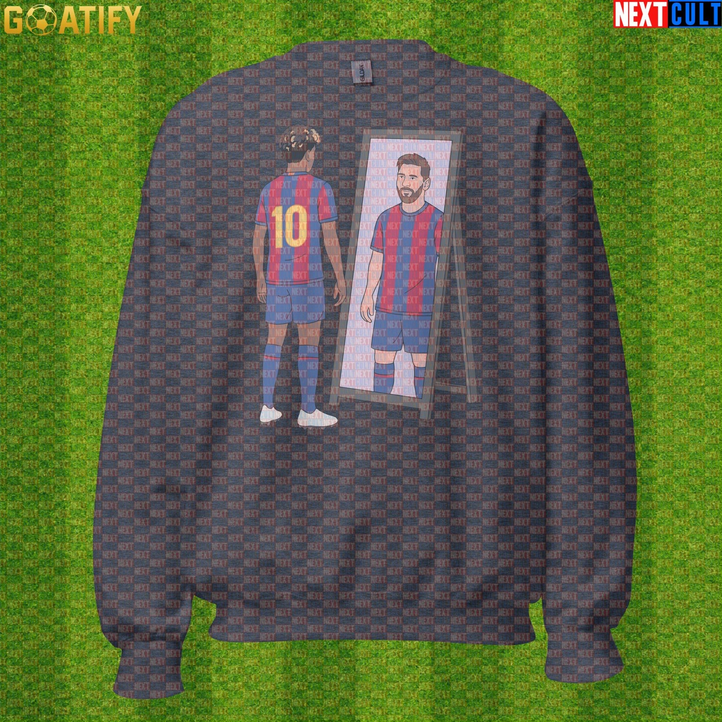 Lamine Yamal Sweatshirt – Next Messi Mirror Meme Crewneck for Spain Soccer Supporters Dark Heather Next Cult Brand