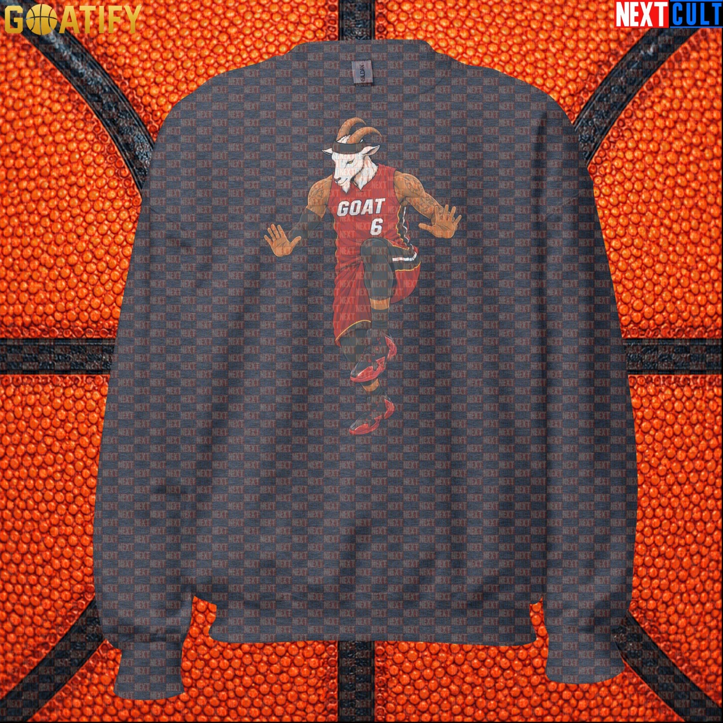 LeBron James Sweatshirt – Miami Heat GOAT Crewneck Gift for Retro NBA Basketball Fans Dark Heather Next Cult Brand