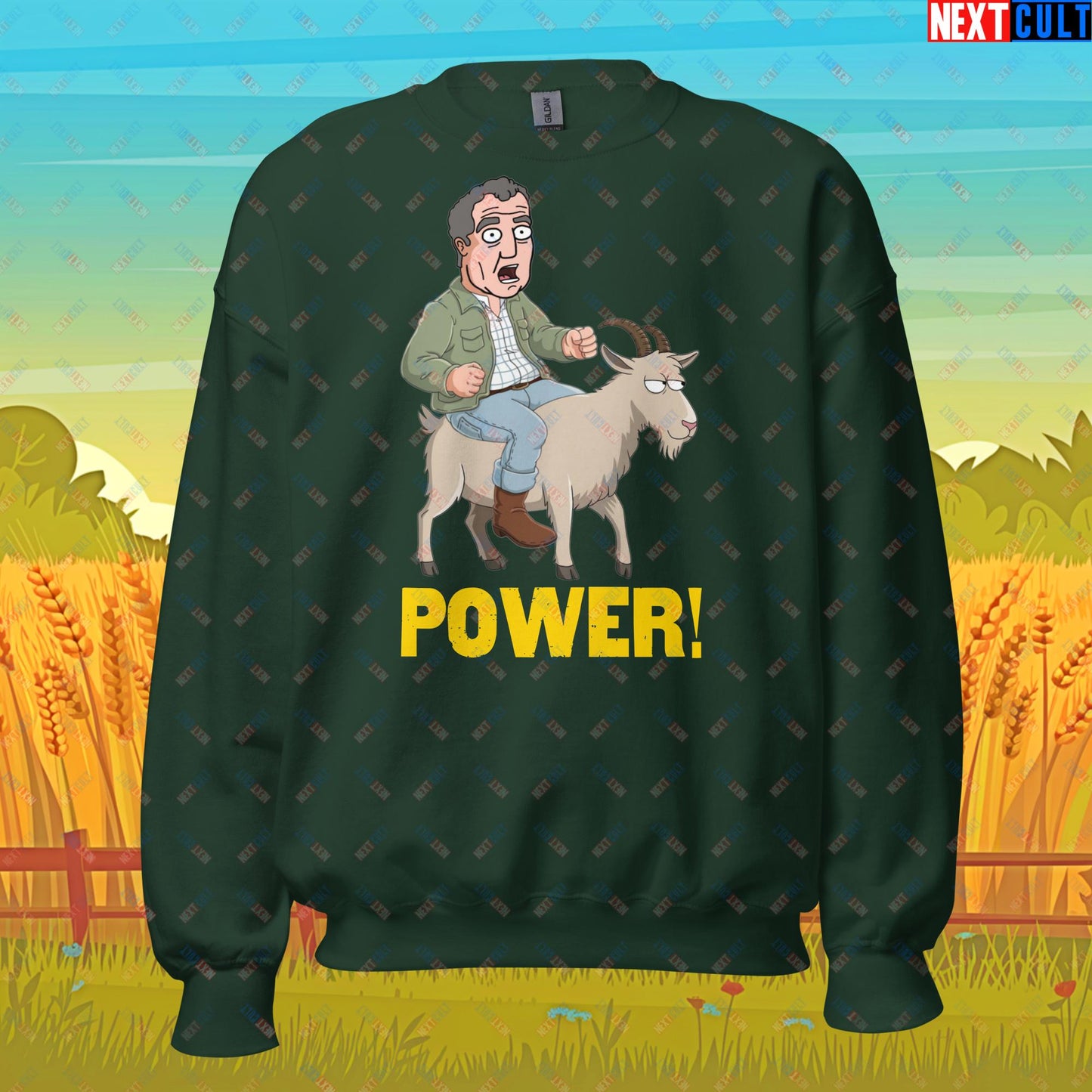 Speed and Power Goat Jeremy Clarkson's Farm Diddly Squat Grand Tour Top Gear Funny Meme Cartoon Unisex Sweatshirt Forest Green Sweatshirts Clarkson's Farm Grand Tour Jeremy Clarkson Top Gear TV Shows Next Cult Brand