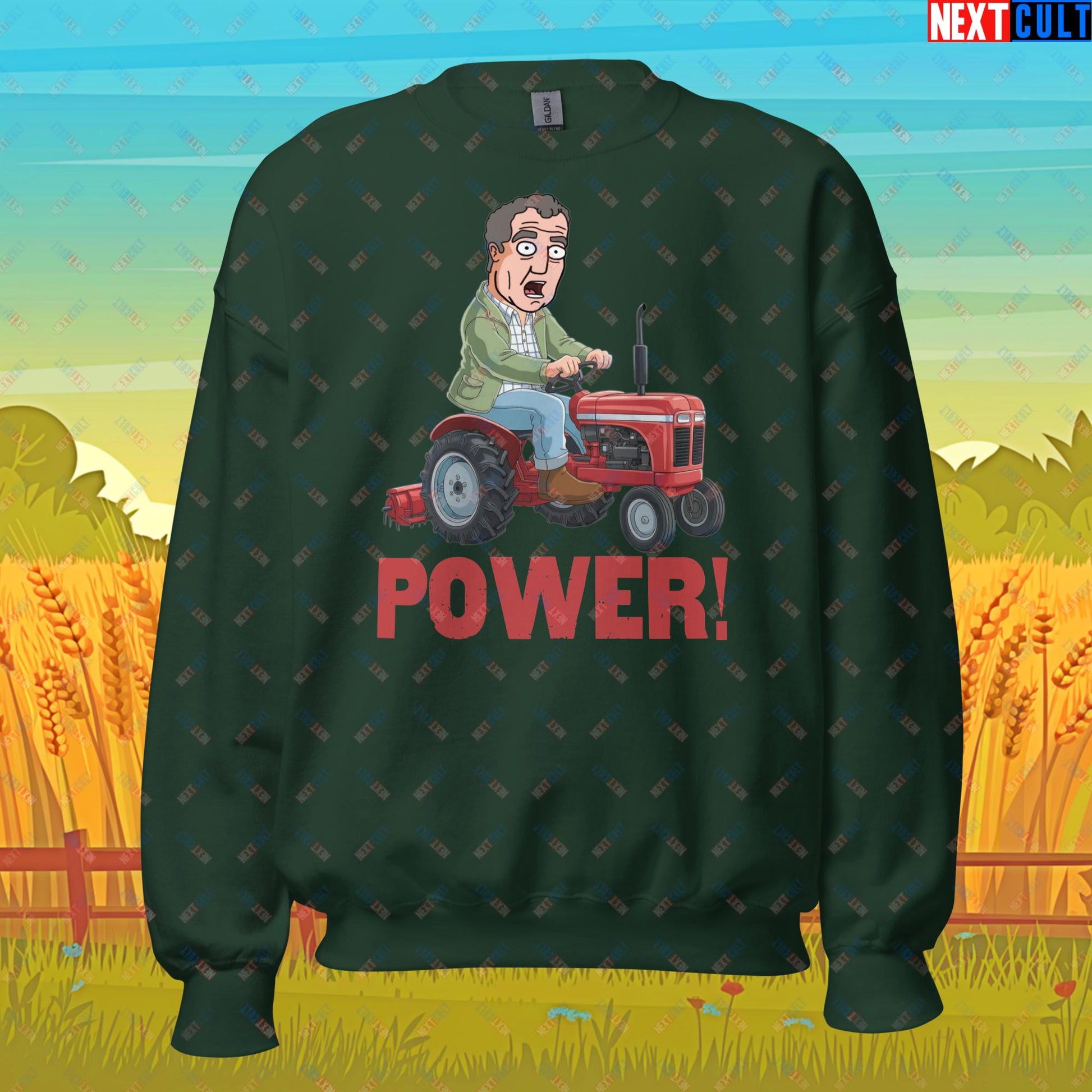 Speed and Power Tractor Jeremy Clarkson's Farm Diddly Squat Grand Tour Top Gear Funny Meme Cartoon Unisex Sweatshirt Forest Green Sweatshirts Clarkson's Farm Grand Tour Jeremy Clarkson Top Gear TV Shows Next Cult Brand