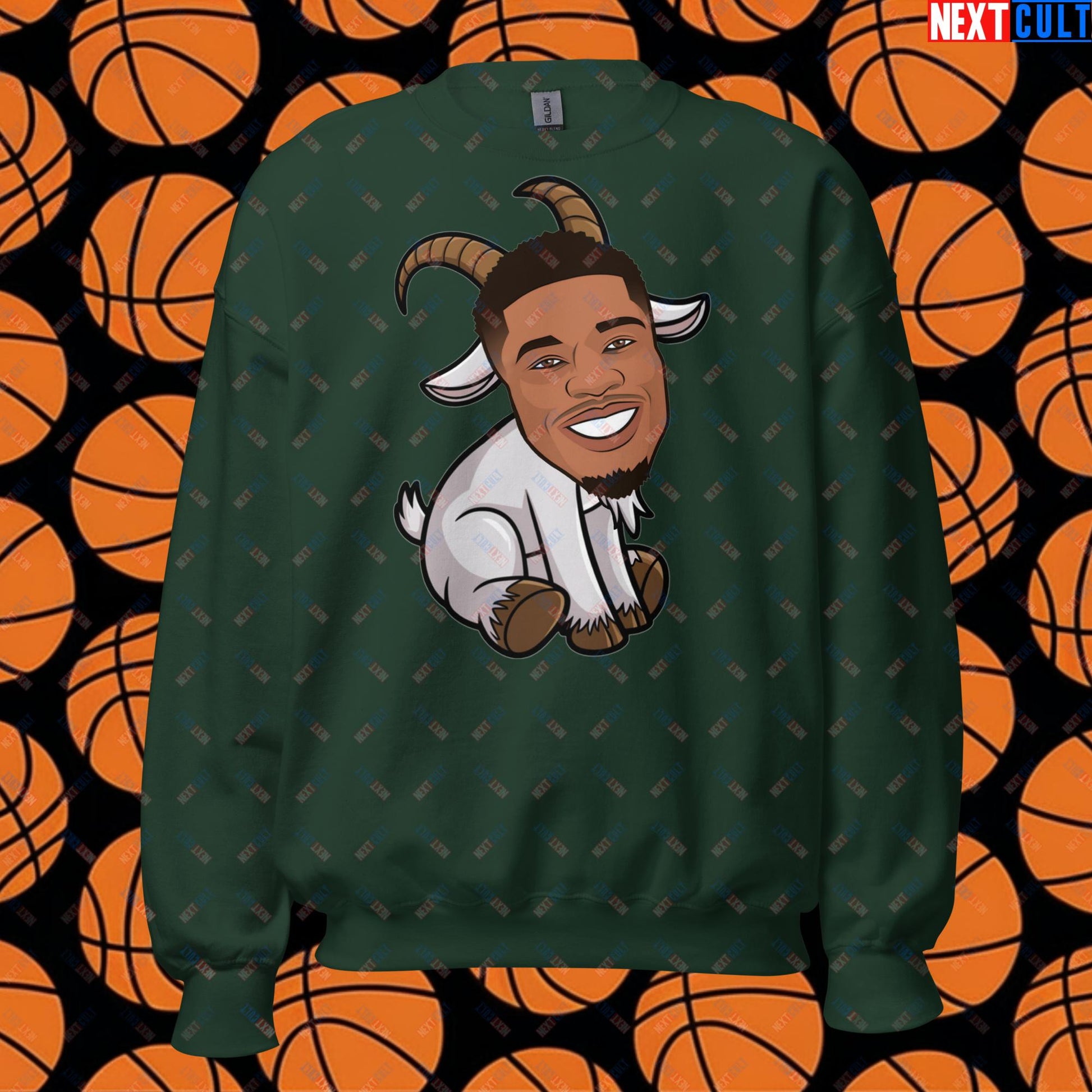 Giannis Antetokounmpo G.O.A.T. Sweatshirt - Funny Basketball Meme Jumper - Greatest of All Time Pullover for Basketball Fans - Perfect Gift for Giannis Fans Unisex Sweatshirt Forest Green Sweatshirts Basketball G.O.A.T. Giannis Antetokounmpo Milwaukee Bucks NBA Next Cult Brand