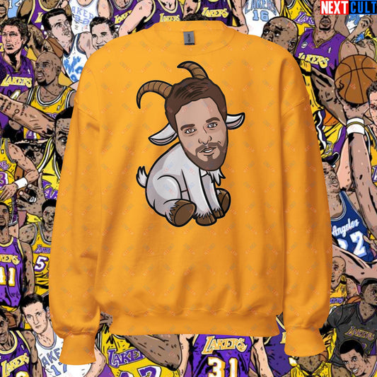 Pau Gasol G.O.A.T. Sweatshirt - Funny Basketball Meme Jumper - Greatest of All Time Pullover for Basketball Fans - Perfect Gift for Pau Gasol Fans Unisex Sweatshirt Gold Sweatshirts Basketball G.O.A.T. Los Angeles Lakers NBA Pau Gasol Next Cult Brand