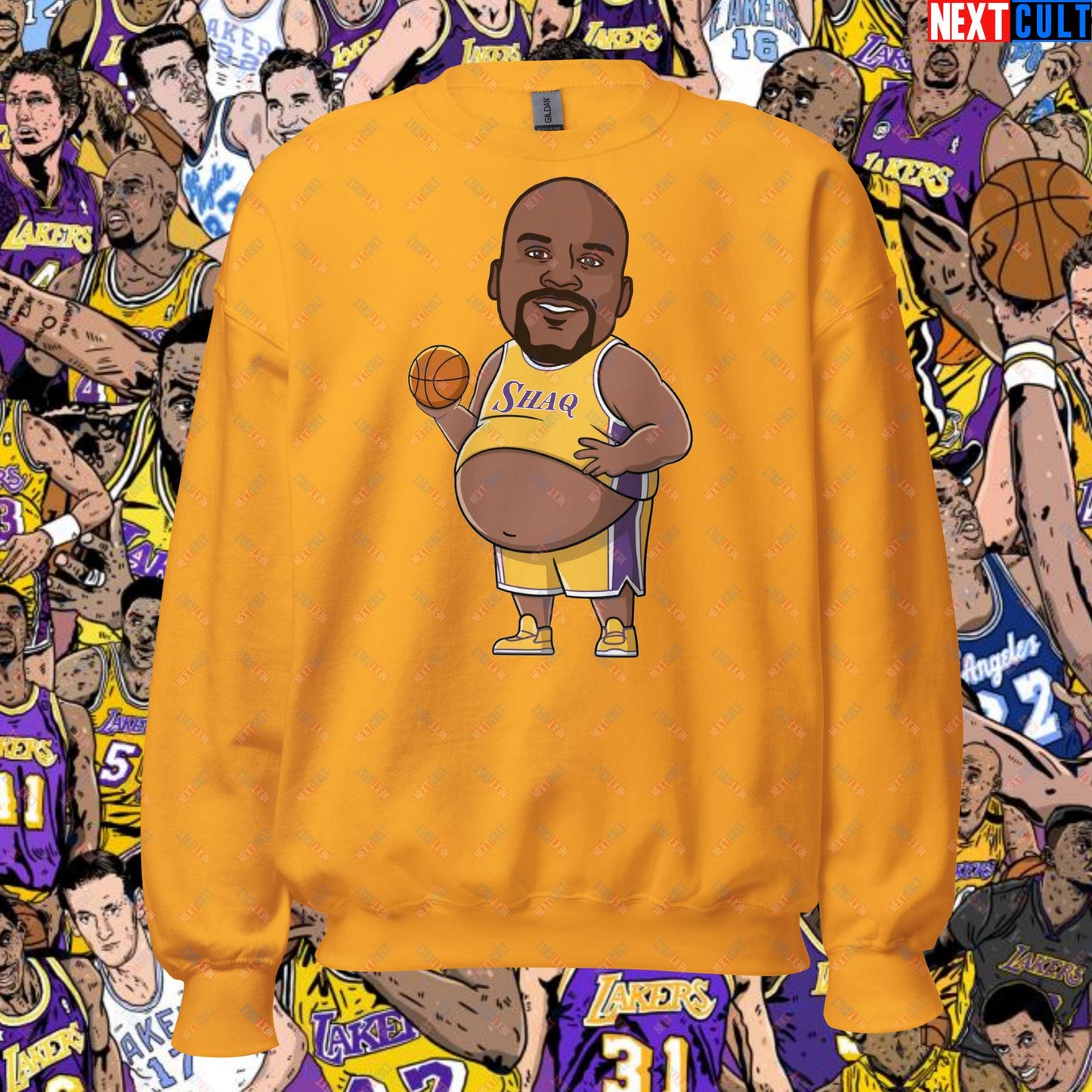 Fat Shaq Funny Basketball Meme Sweatshirt - Big Shaq Dominance Pullover for Basketball Fans - Perfect Gift for Shaq Fans Unisex Sweatshirt Gold Sweatshirts Basketball Los Angeles Lakers NBA Shaq Next Cult Brand