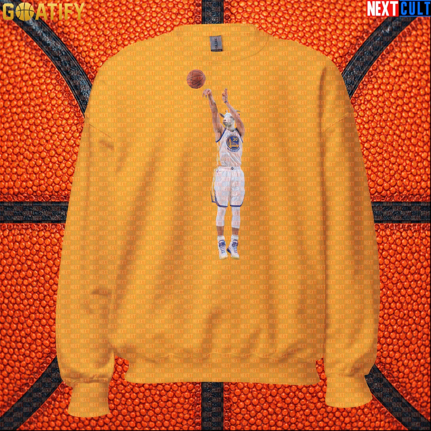 Sweatshirt Stephen Curry GOAT 3 Pointer Crewneck for Warriors Fans NBA Basketball Gift Gold Sweatshirts Next Cult Brand