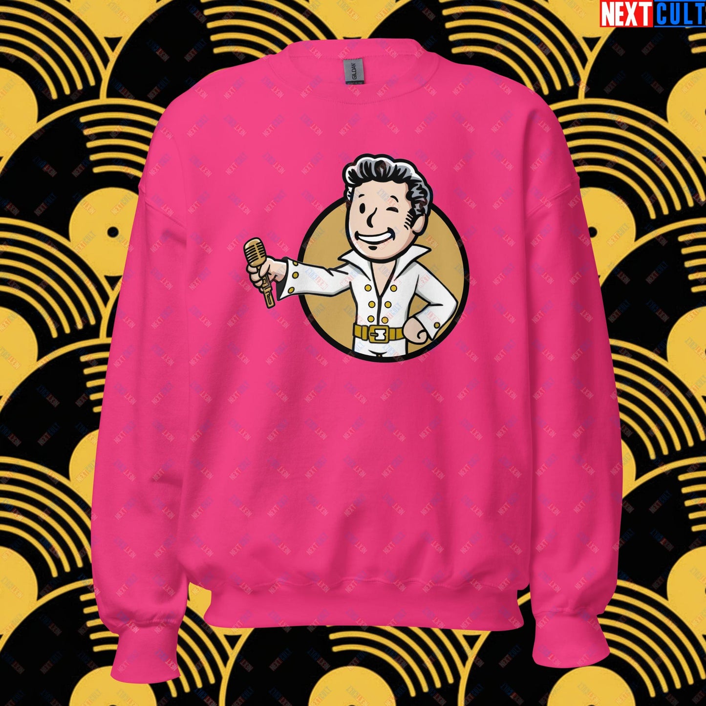 Rock 'n' Roll Boy Elvis Presley Music Vault Boy Fallout Funny Meme Cartoon Mashup Unisex Sweatshirt Heliconia Sweatshirts Elvis Presley Fallout Music Vault Boy Next Cult Brand