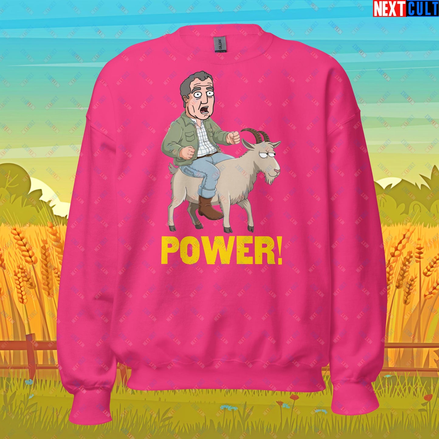 Speed and Power Goat Jeremy Clarkson's Farm Diddly Squat Grand Tour Top Gear Funny Meme Cartoon Unisex Sweatshirt Heliconia Sweatshirts Clarkson's Farm Grand Tour Jeremy Clarkson Top Gear TV Shows Next Cult Brand