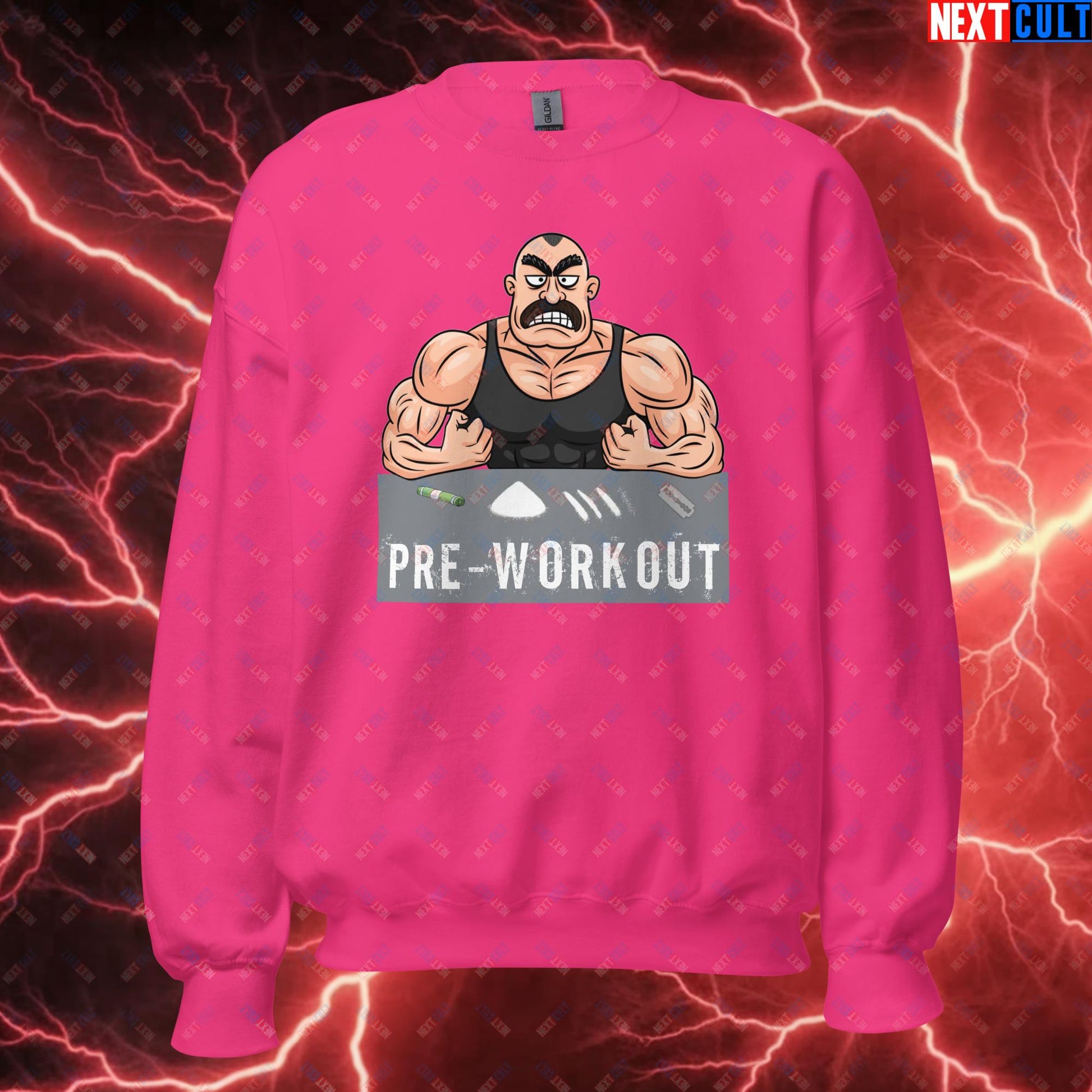 I Love Pre-workout Gym Bro Fitness Bodybuilding Workout Weightlifting Powerlifting Funny Meme Cartoon Unisex Sweatshirt Heliconia Sweatshirts Fitness Gym Workout Next Cult Brand