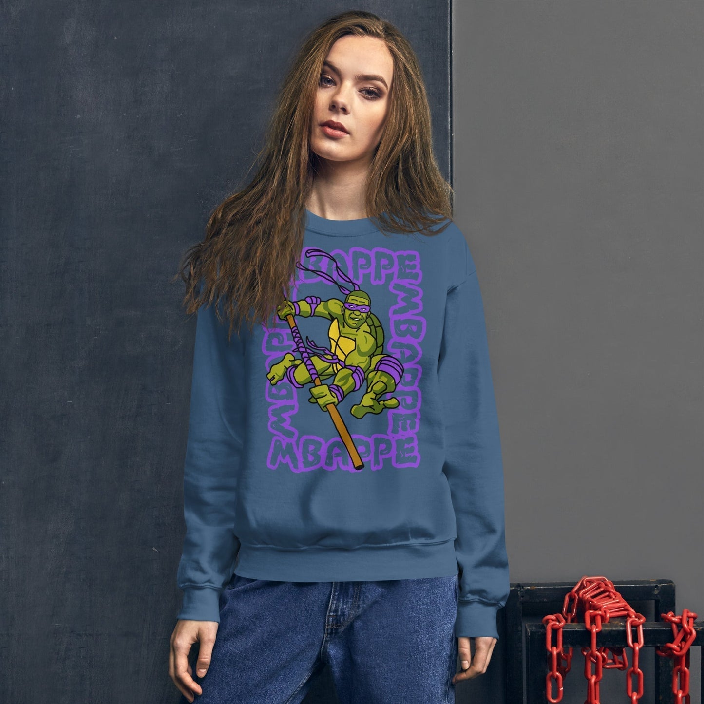 Kylian Mbappe Purple Ninja Turtle Donatello Unisex Sweatshirt Next Cult Brand Donatello, Football, Kylian Mbappe, Ninja Turtles, PSG