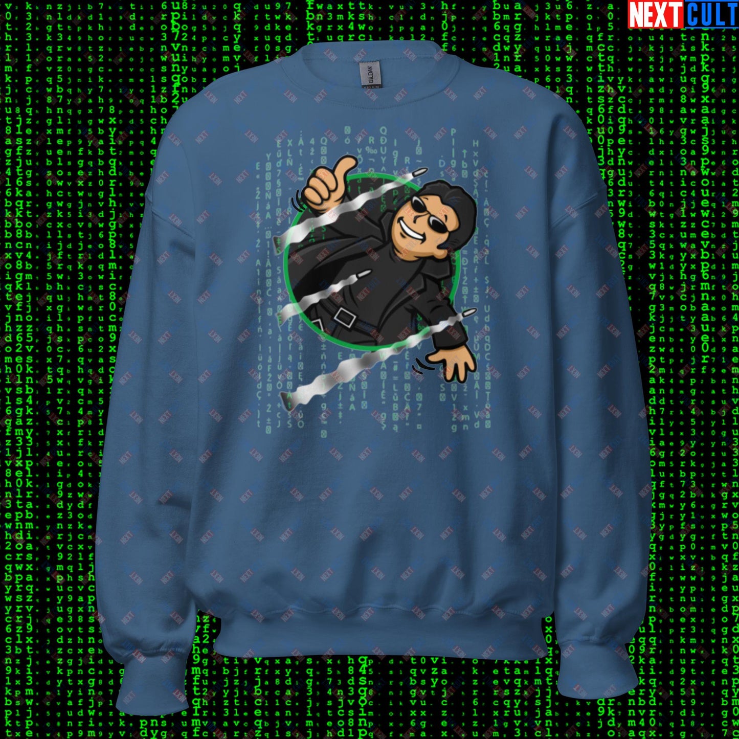 Neo Matrix Vault Boy Fallout Funny Meme Cartoon Mashup Unisex Sweatshirt