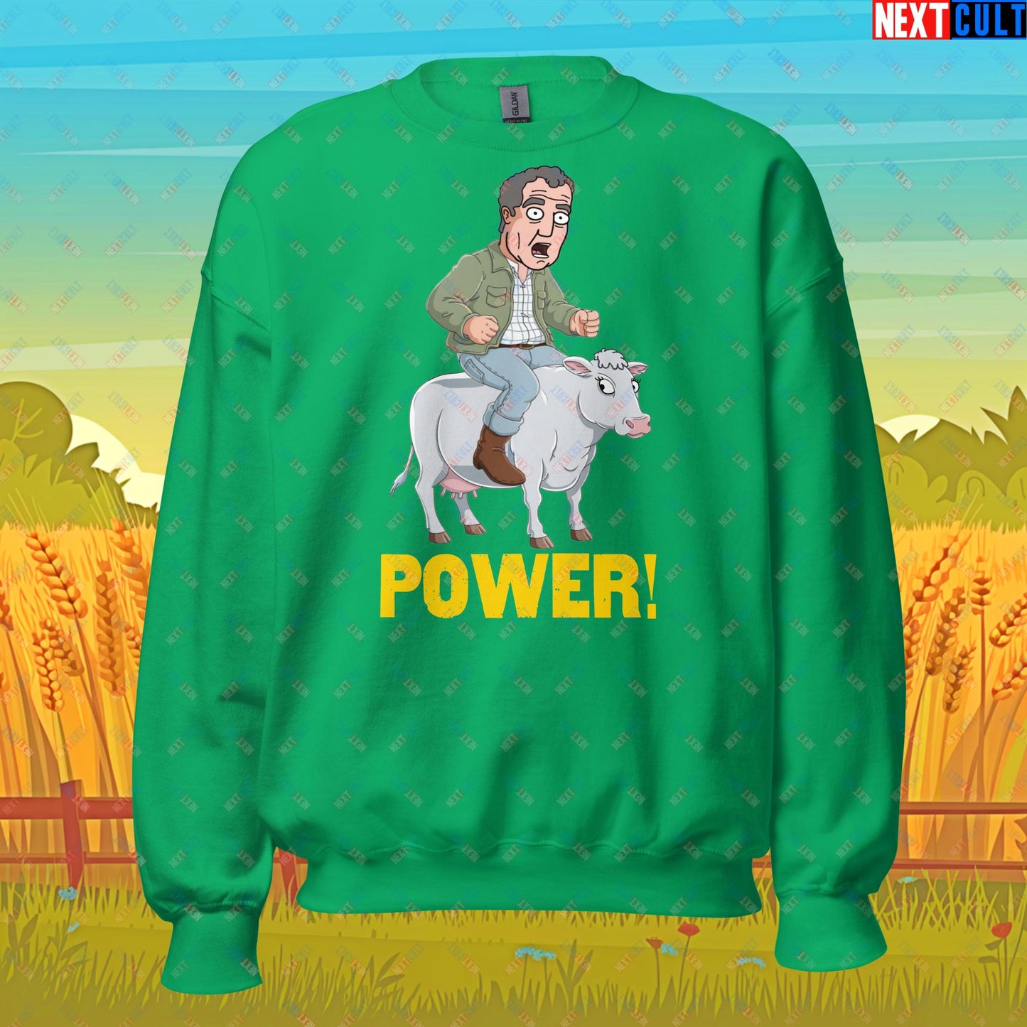 Speed and Power Pepper Cow Jeremy Clarkson's Farm Diddly Squat Grand Tour Top Gear Funny Meme Cartoon Unisex Sweatshirt Irish Green Sweatshirts Clarkson's Farm Grand Tour Jeremy Clarkson Top Gear TV Shows Next Cult Brand