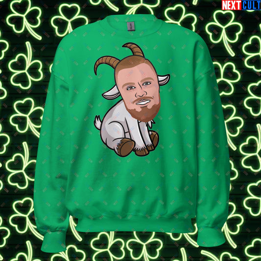 Kristaps Porzingis GOAT Sweatshirt - Funny Basketball Meme Jumper - Greatest of All Time Pullover for Boston Celtics and Latvia Fans - Perfect Gift for Porzingis Fans Unisex Sweatshirt Irish Green Sweatshirts Basketball Boston Celtics G.O.A.T. Kristaps Porzingis NBA Next Cult Brand