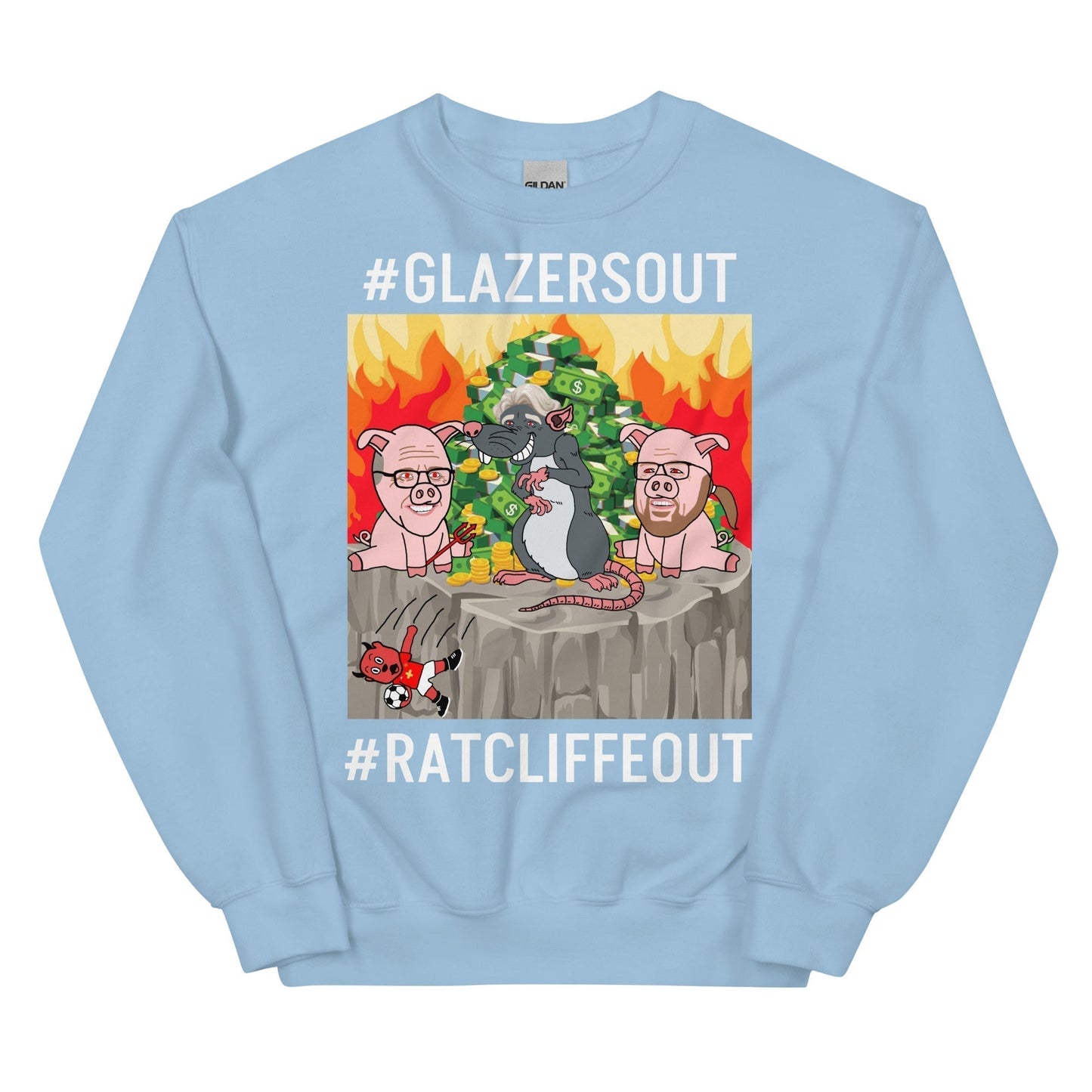 Manchester United Ratcliffe Out, Glazers Out Unisex Sweatshirt, White Letters, #GlazersOut #RatcliffeOut Next Cult Brand Football, GlazersOut, Manchester United, RatcliffeOut