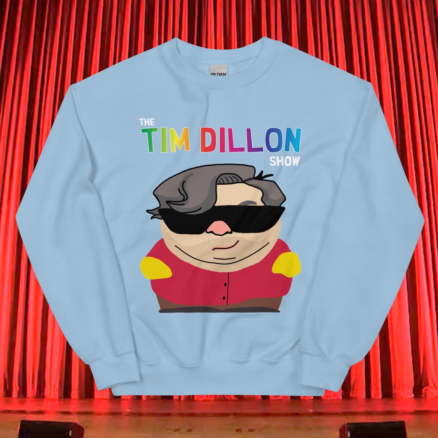 Tim Dillon Cartman, Southpark, The Tim Dillon Show, Tim Dillon Podcast, Tim Dillon Merch, Tim Dillon Unisex Sweatshirt Light Blue Sweatshirts Podcasts Stand-up Comedy Tim Dillon Next Cult Brand