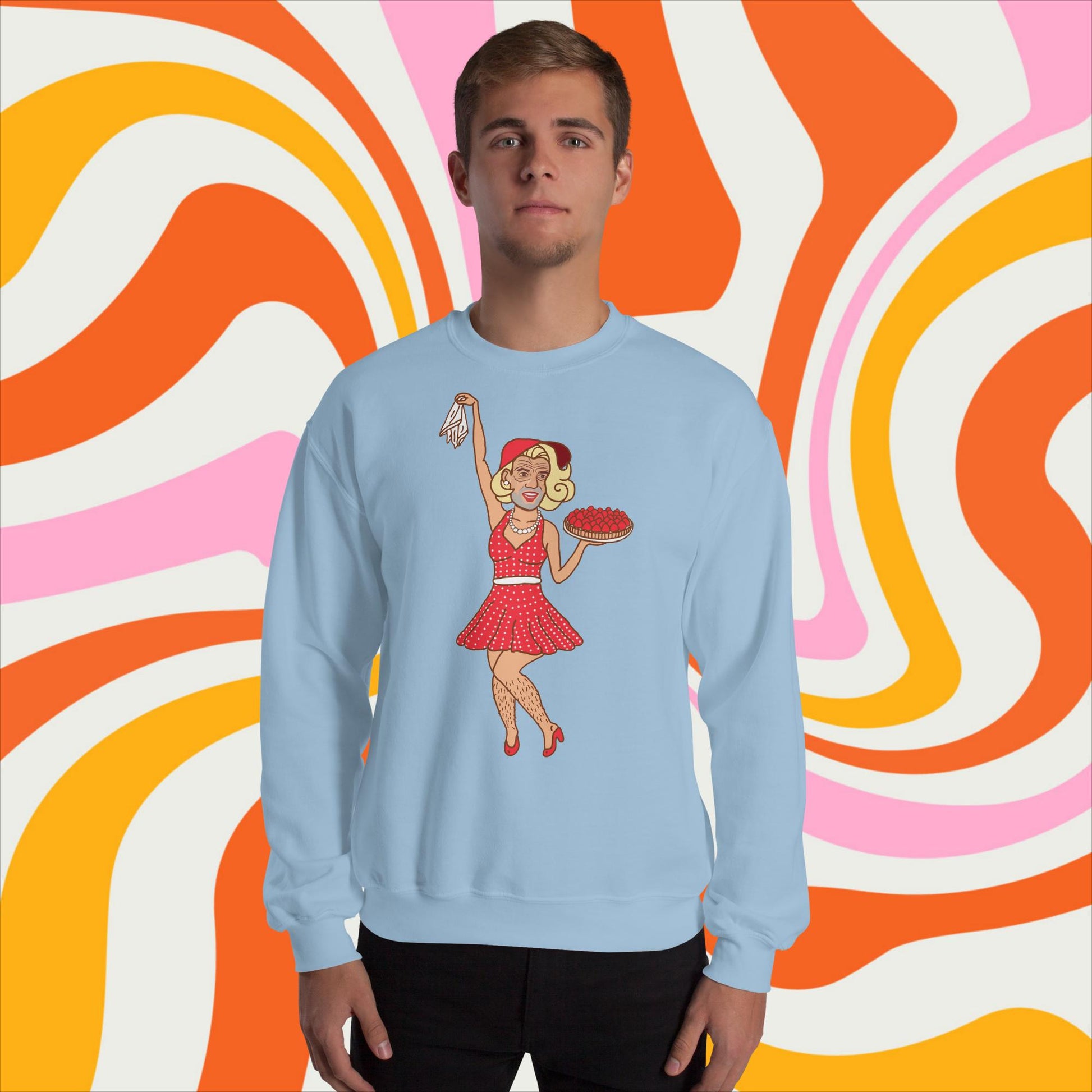 Thinnn Boy Bake Club The Fighter and The Kid TFATK Podcast Comedy 60s retro housewife Bryan Callen Unisex Sweatshirt Light Blue Sweatshirts Bryan Callen Podcasts Stand-up Comedy The Fighter and The Kid (TFATK) Thinnn Boy Bake Club Next Cult Brand