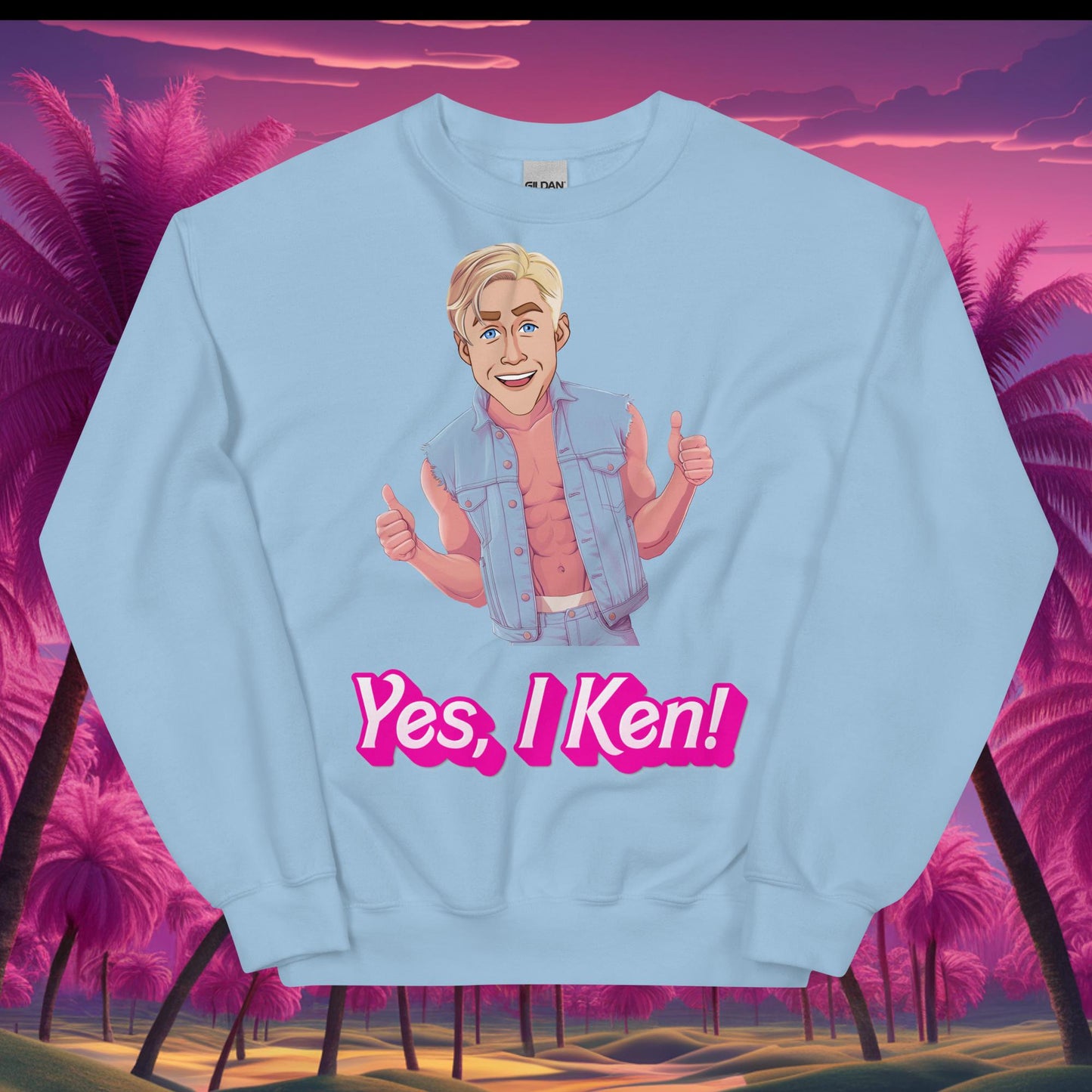 Yes I Ken Yes I can Ryan Gosling Ken Barbie Movie Unisex Sweatshirt Light Blue Sweatshirts Barbie Celebrities Ken Movies Ryan Gosling Next Cult Brand