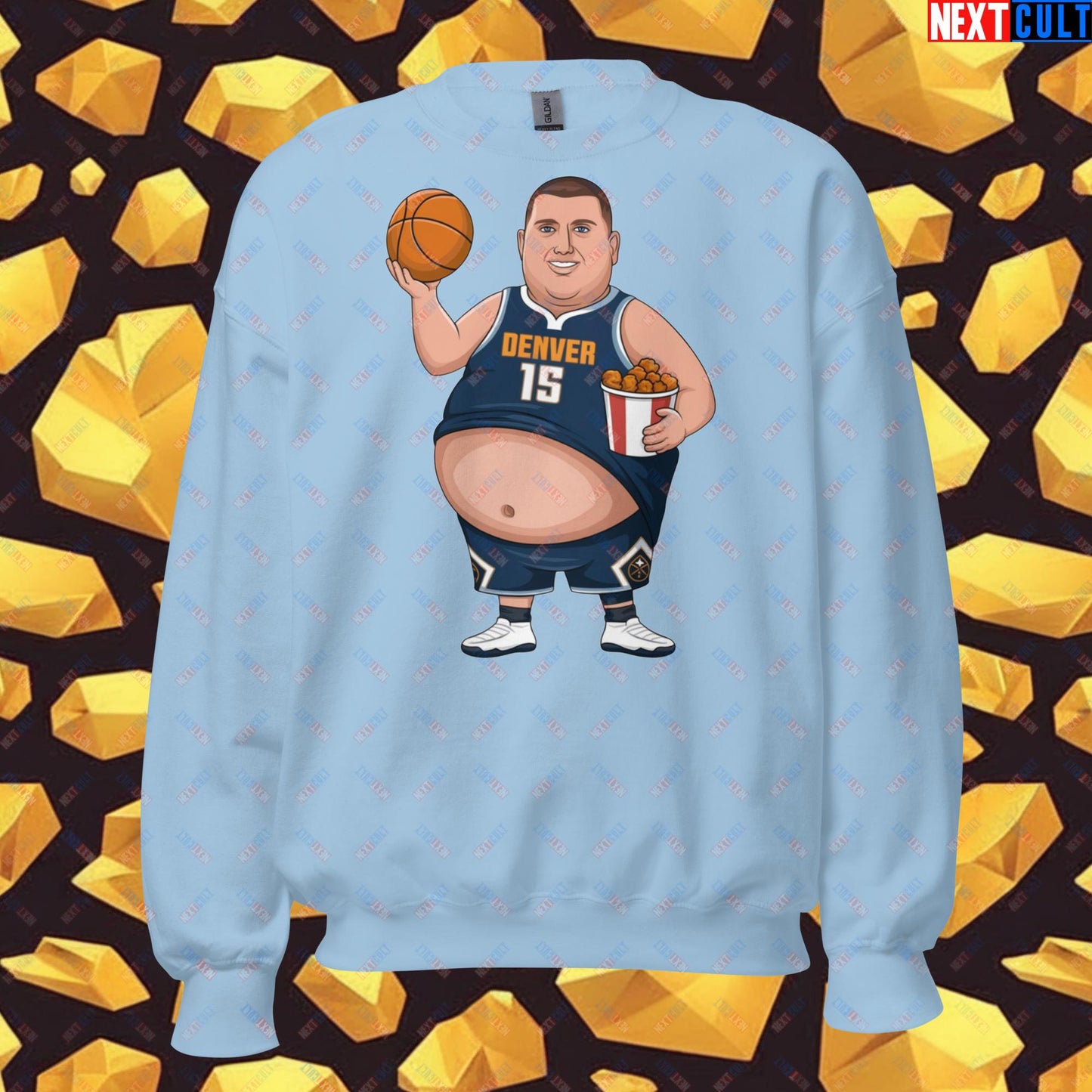 Fat Jokic Denver Nuggets Sweatshirt - Funny Basketball Meme Jumper - Big Jokic Dominance Pullover for Basketball Fans - Perfect Gift for Jokic Fans Unisex Sweatshirt Light Blue Sweatshirts Basketball Denver Nuggets NBA Nikola Jokic Next Cult Brand