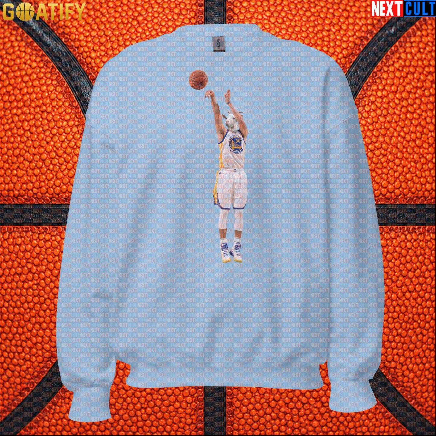 Sweatshirt Stephen Curry GOAT 3 Pointer Crewneck for Warriors Fans NBA Basketball Gift Light Blue Sweatshirts Next Cult Brand