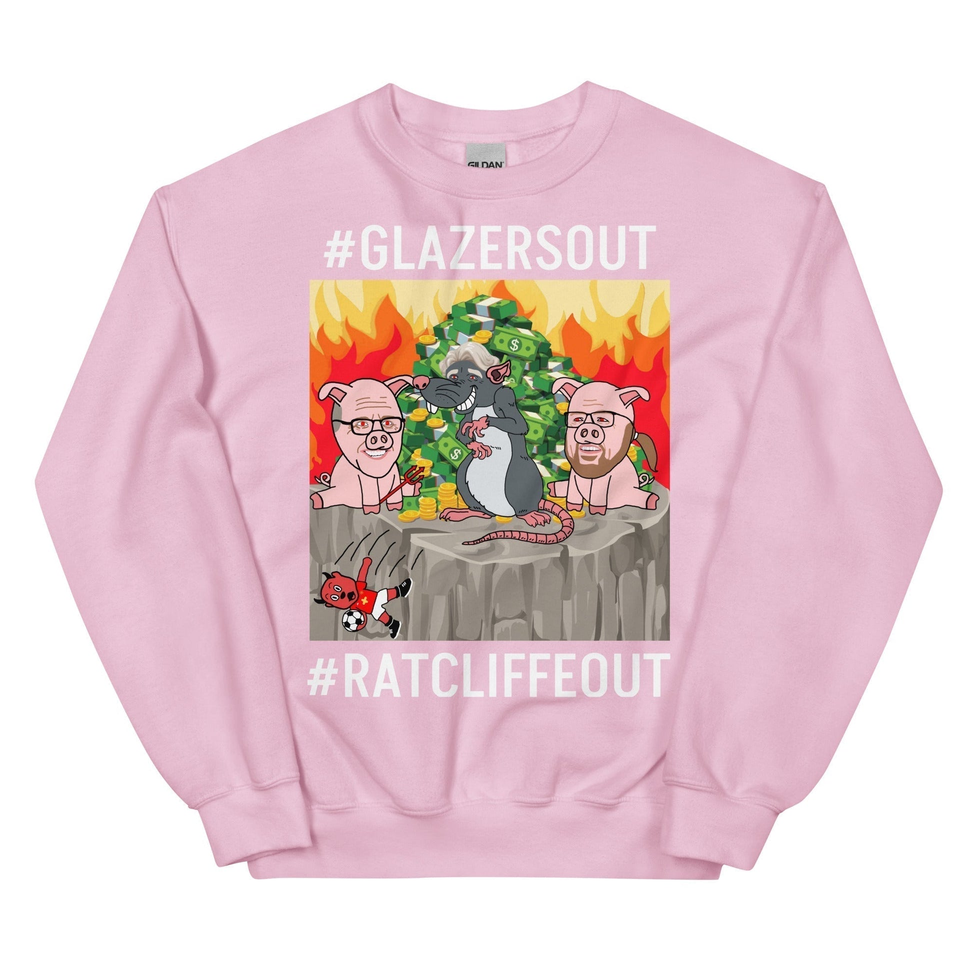 Manchester United Ratcliffe Out, Glazers Out Unisex Sweatshirt, White Letters, #GlazersOut #RatcliffeOut Next Cult Brand Football, GlazersOut, Manchester United, RatcliffeOut
