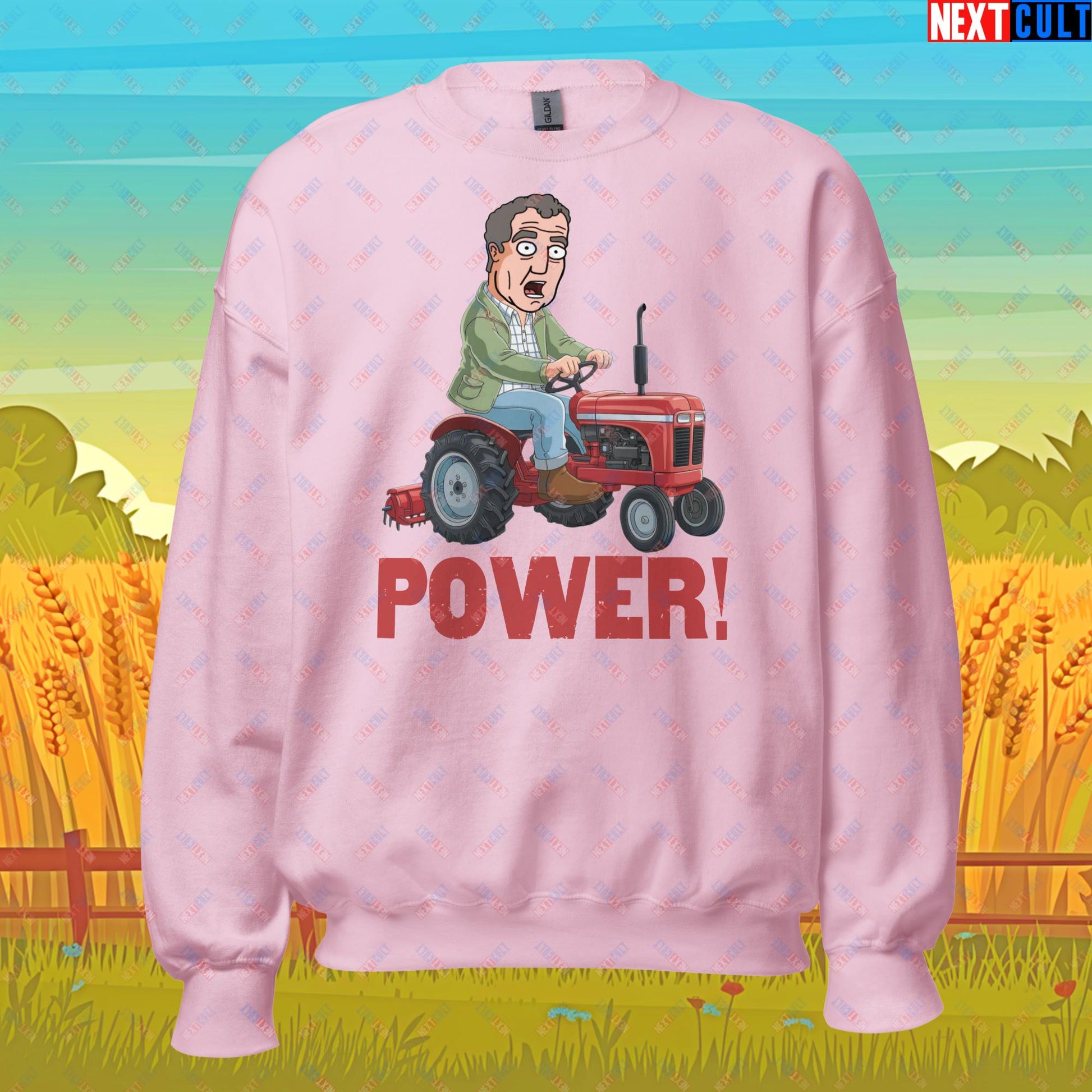 Speed and Power Tractor Jeremy Clarkson's Farm Diddly Squat Grand Tour Top Gear Funny Meme Cartoon Unisex Sweatshirt Light Pink Sweatshirts Clarkson's Farm Grand Tour Jeremy Clarkson Top Gear TV Shows Next Cult Brand