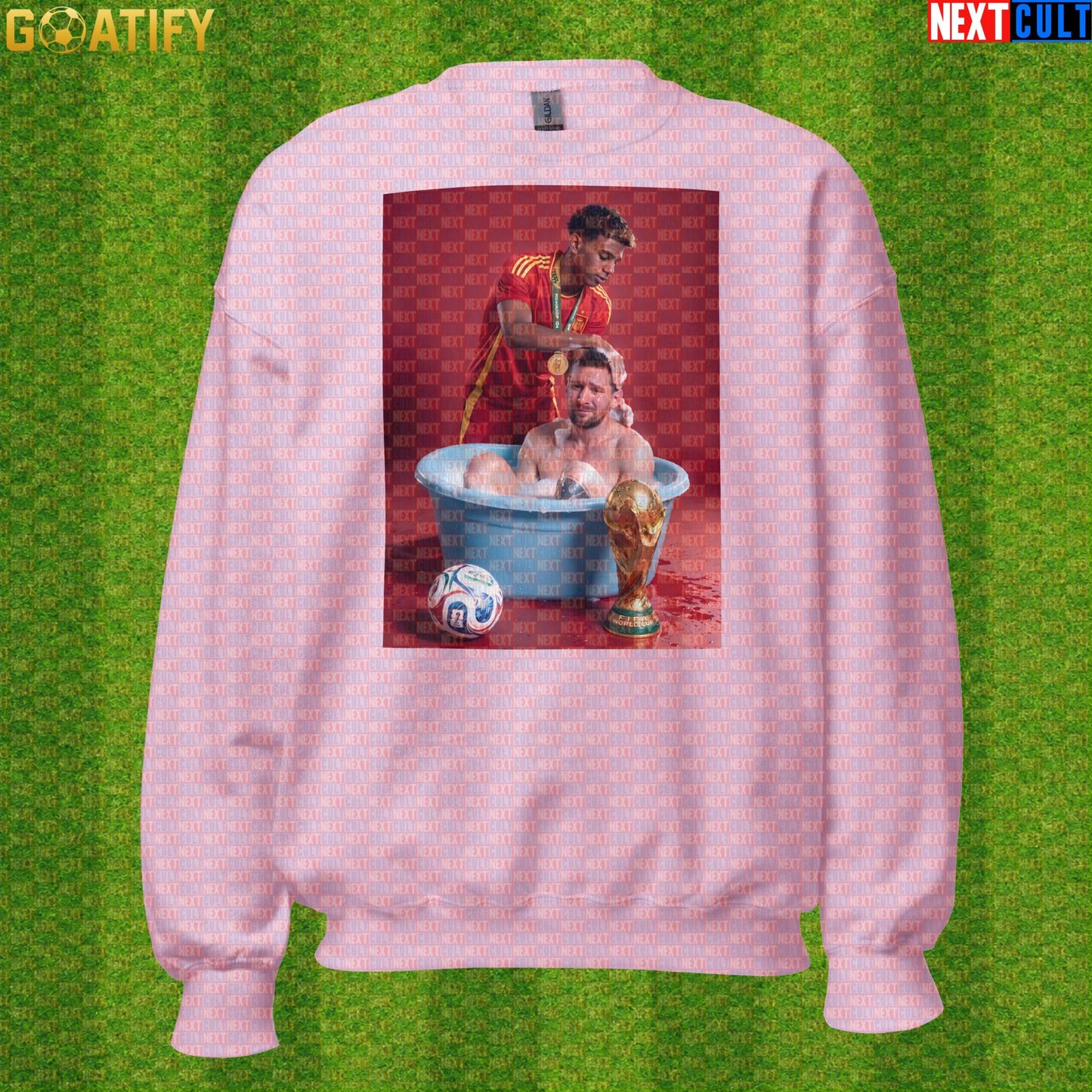Lamine Yamal Sweatshirt – Reversed Messi Bath Meme Crewneck for Spain Football Fans |  | ["Argentina", "Barcelona", "Football", "Lamine Yamal", "Lionel Messi", "Soccer", "Spain"]