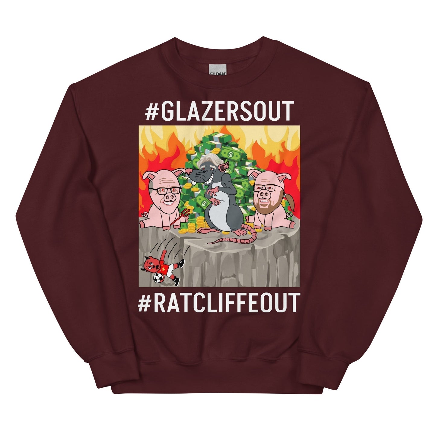 Manchester United Ratcliffe Out, Glazers Out Unisex Sweatshirt, White Letters, #GlazersOut #RatcliffeOut Next Cult Brand Football, GlazersOut, Manchester United, RatcliffeOut