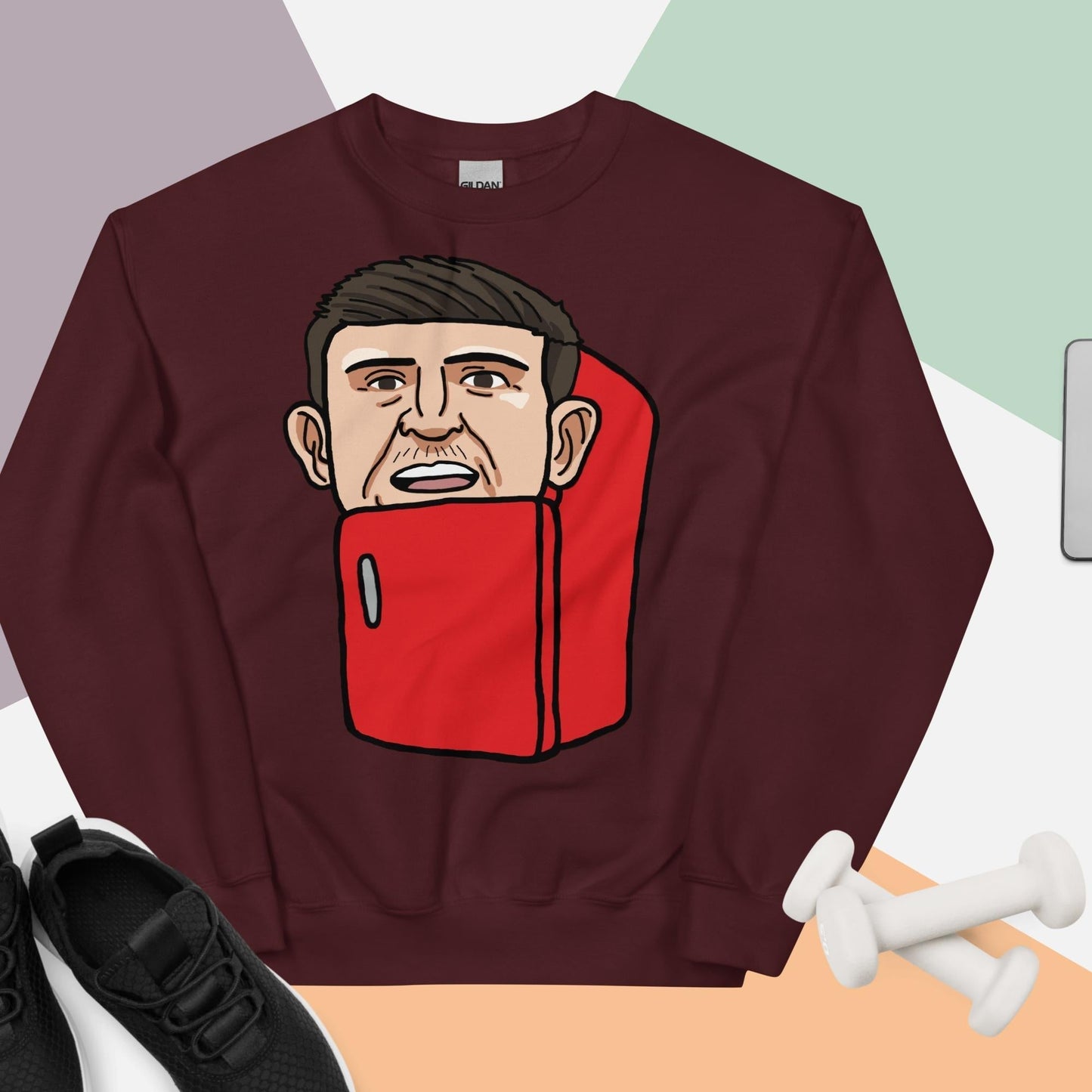 Harry ''The Fridge'' Maguire Unisex Sweatshirt, With Name & Number Maroon Sweatshirts Football Harry Maguire Manchester United The Fridge Next Cult Brand