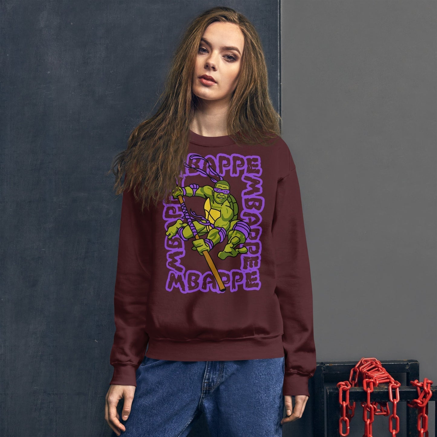 Kylian Mbappe Purple Ninja Turtle Donatello Unisex Sweatshirt Next Cult Brand Donatello, Football, Kylian Mbappe, Ninja Turtles, PSG