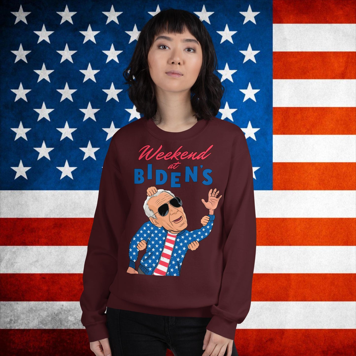 Weekend at Biden's Sweatshirt Joe Biden Meme Jumper Democrat Sweater Republican Jumper Trump Jumper Trump Gift Biden Gift 90s Vintage JumperUnisex Sweatshirt Maroon Sweatshirts Democrats Joe Biden Politics Next Cult Brand