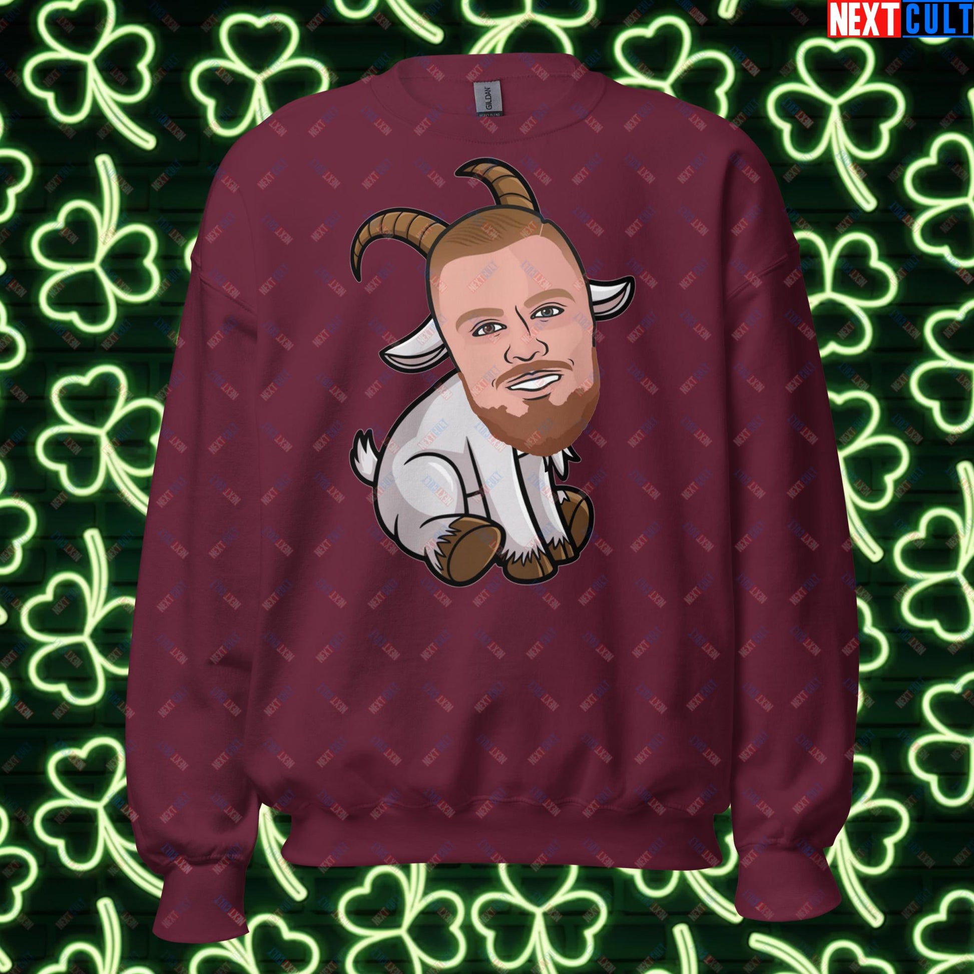 Kristaps Porzingis GOAT Sweatshirt - Funny Basketball Meme Jumper - Greatest of All Time Pullover for Boston Celtics and Latvia Fans - Perfect Gift for Porzingis Fans Unisex Sweatshirt Maroon Sweatshirts Basketball Boston Celtics G.O.A.T. Kristaps Porzingis NBA Next Cult Brand