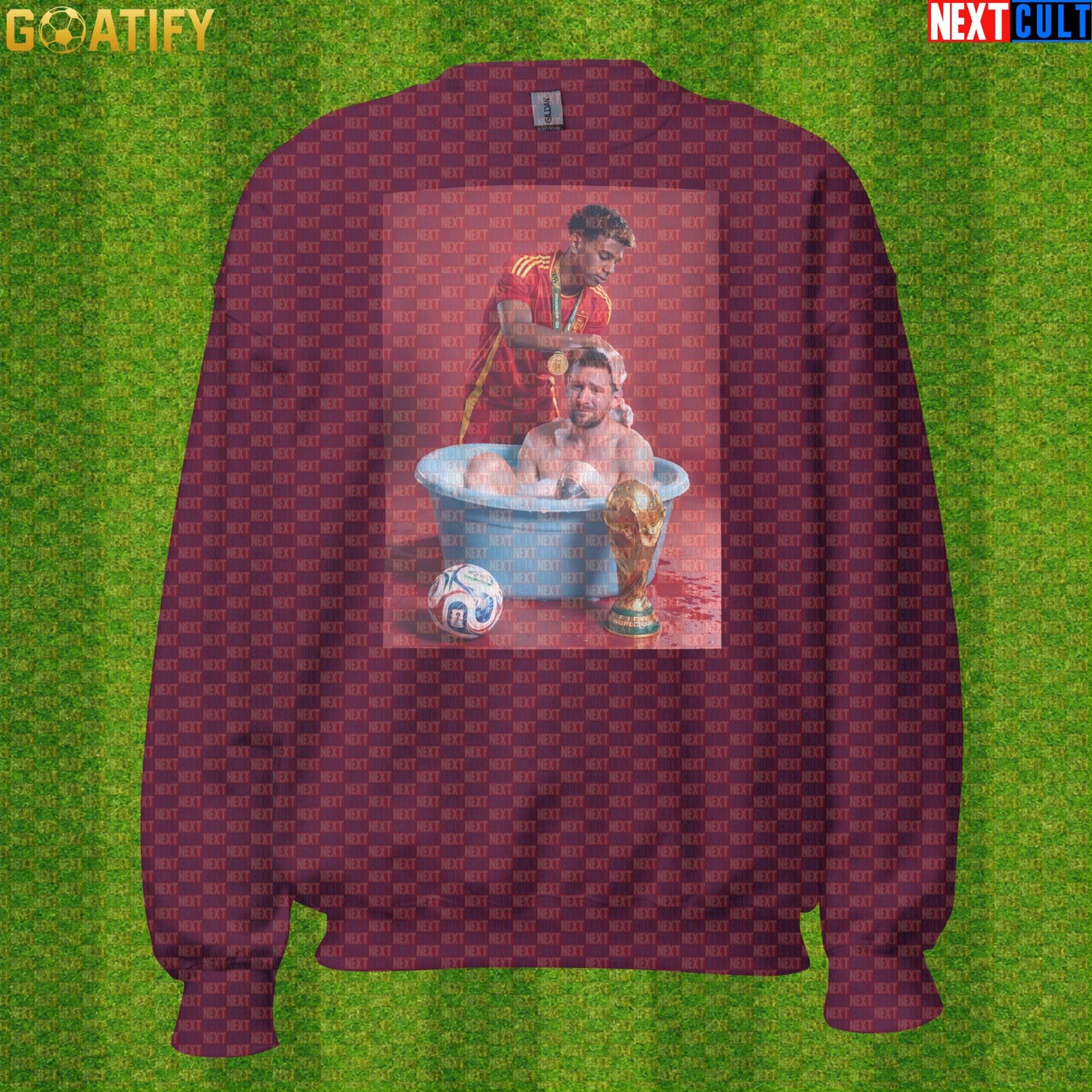 Lamine Yamal Sweatshirt – Reversed Messi Bath Meme Crewneck for Spain Football Fans |  | ["Argentina", "Barcelona", "Football", "Lamine Yamal", "Lionel Messi", "Soccer", "Spain"]