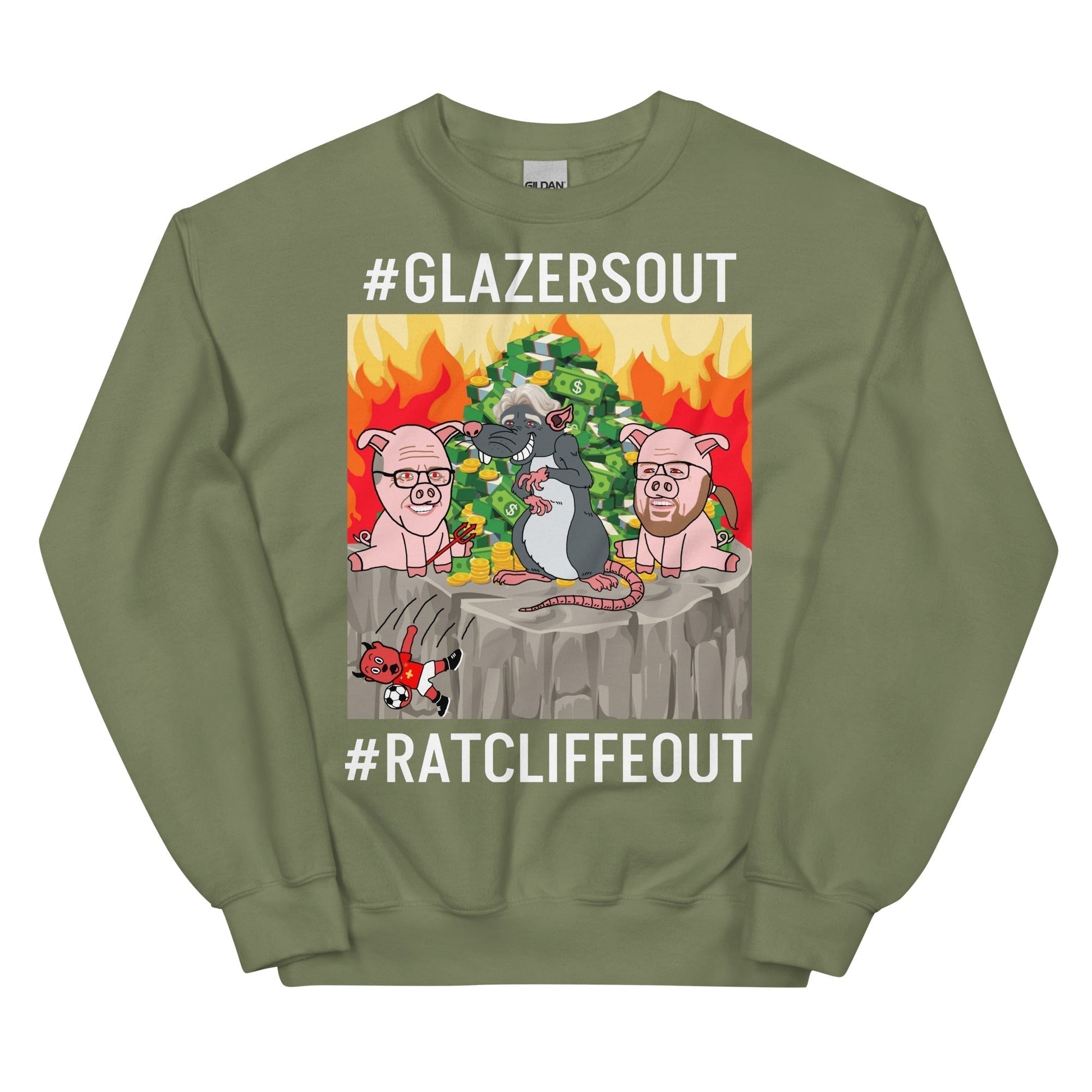 Manchester United Ratcliffe Out, Glazers Out Unisex Sweatshirt, White Letters, #GlazersOut #RatcliffeOut Next Cult Brand Football, GlazersOut, Manchester United, RatcliffeOut