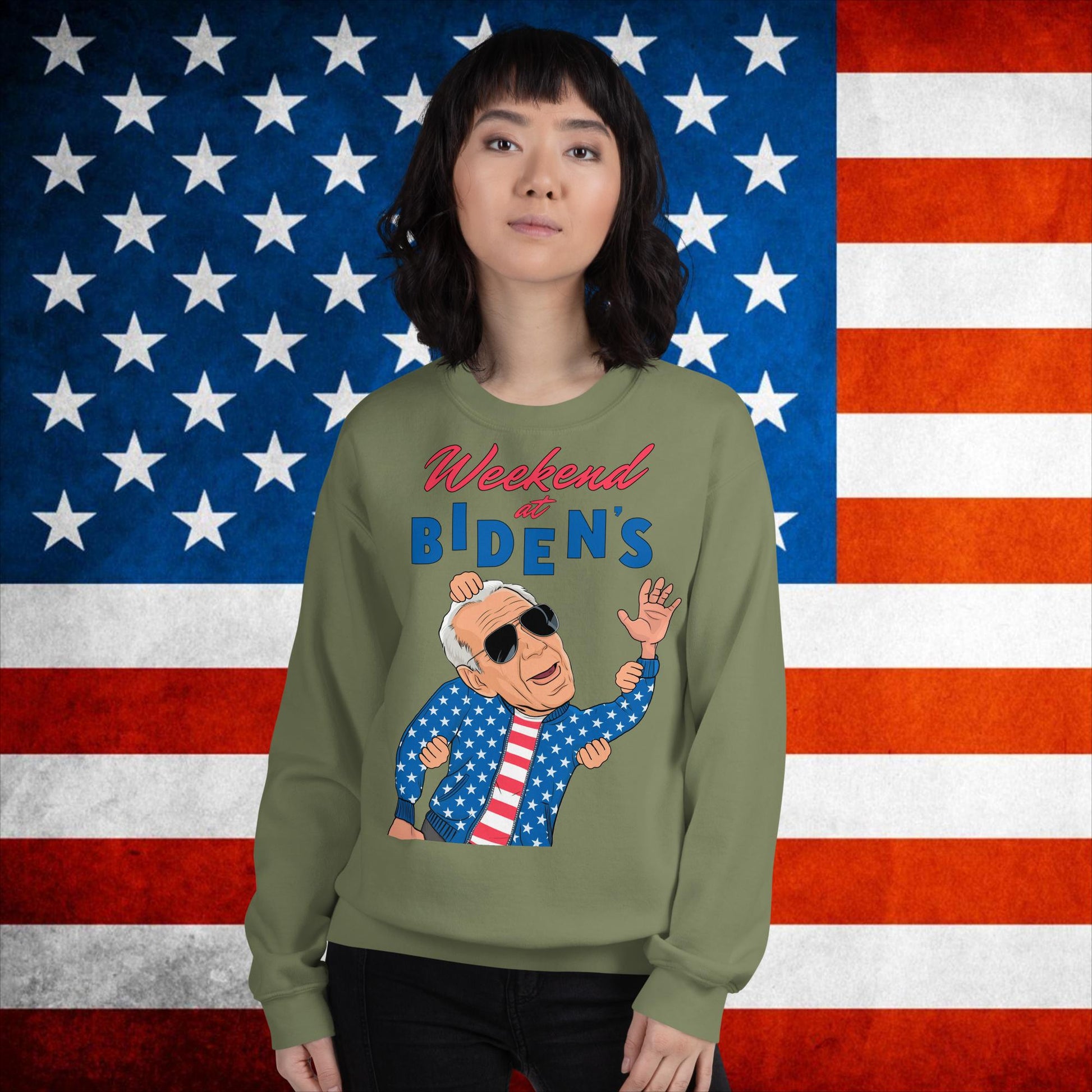 Weekend at Biden's Sweatshirt Joe Biden Meme Jumper Democrat Sweater Republican Jumper Trump Jumper Trump Gift Biden Gift 90s Vintage JumperUnisex Sweatshirt Military Green Sweatshirts Democrats Joe Biden Politics Next Cult Brand