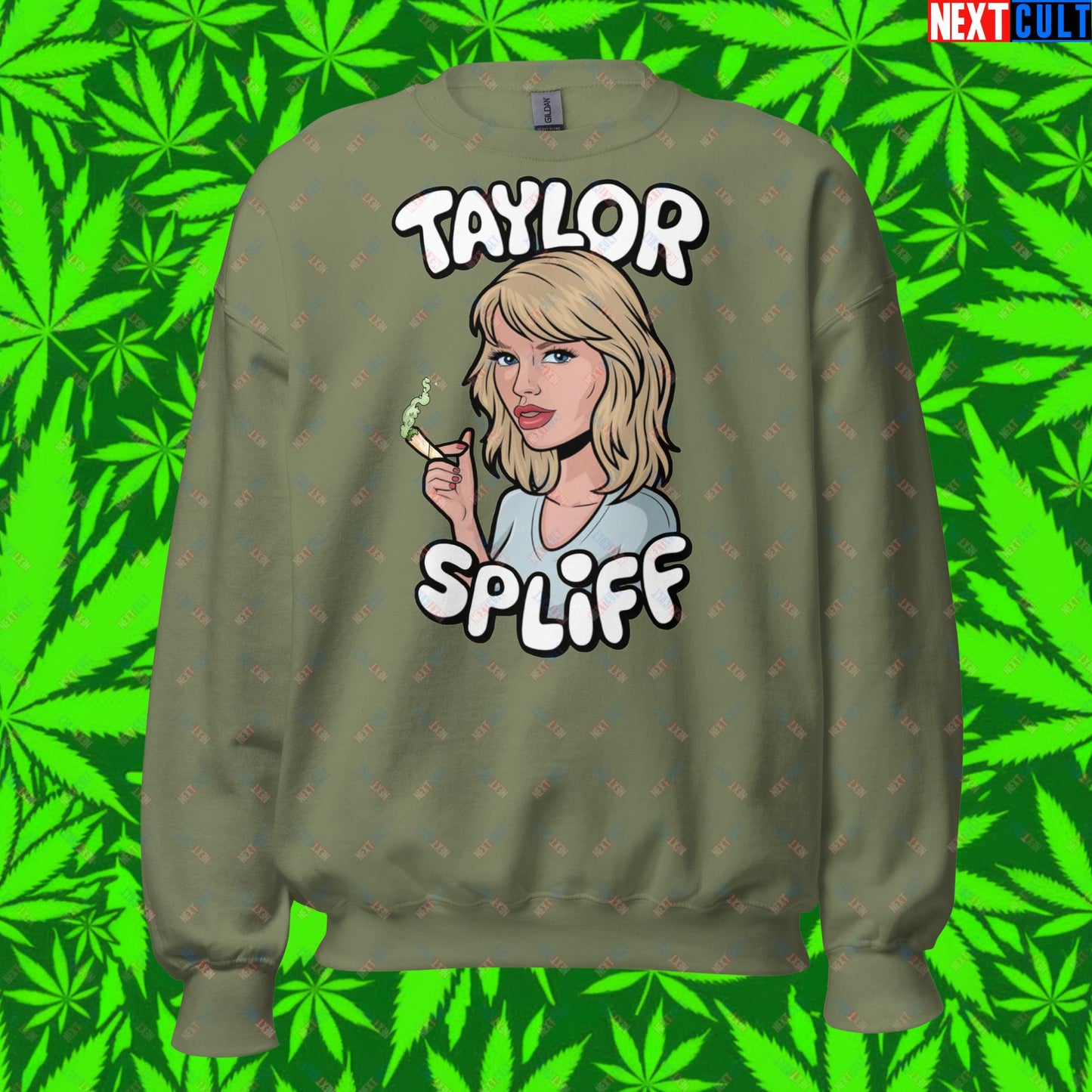 Taylor Spliff Pop Music Star Pothead Stoner Funny Weed Meme Unisex Sweatshirt Military Green Sweatshirts Music Weed Next Cult Brand