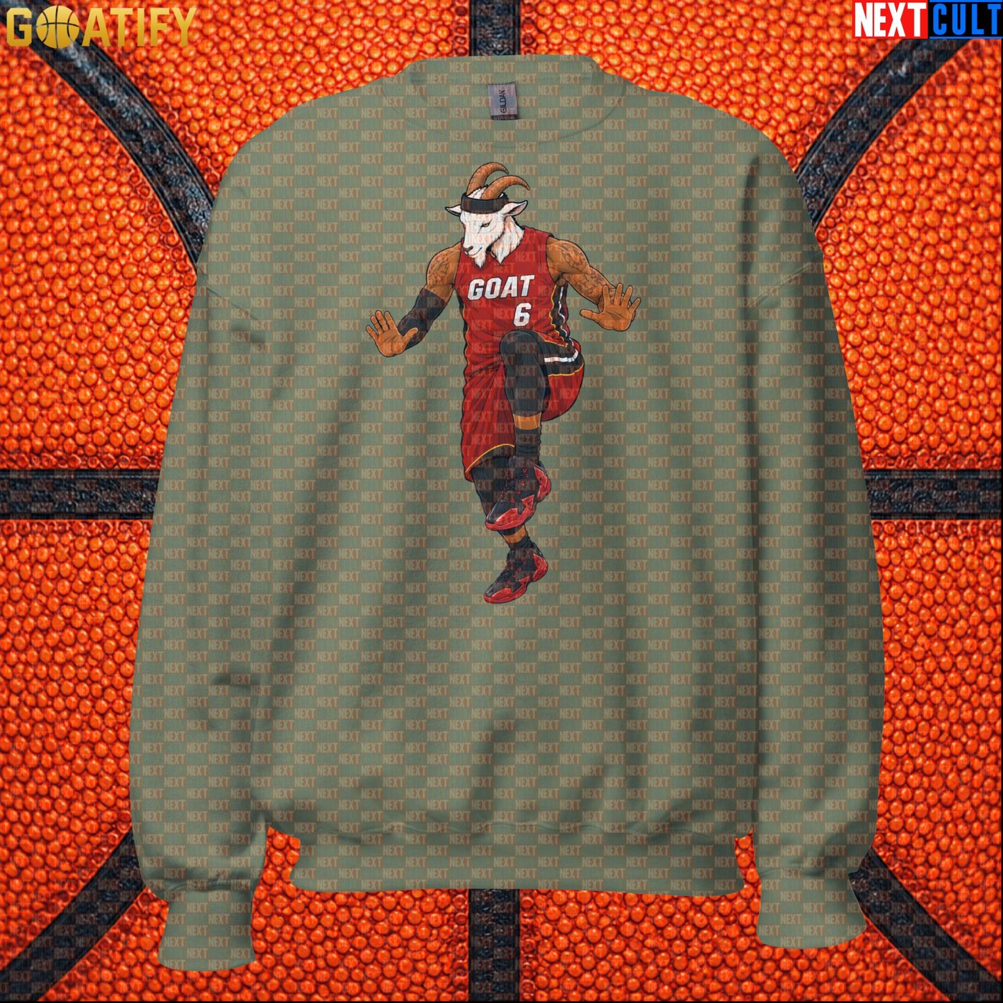 LeBron James Sweatshirt – Miami Heat GOAT Crewneck Gift for Retro NBA Basketball Fans Military Green Next Cult Brand