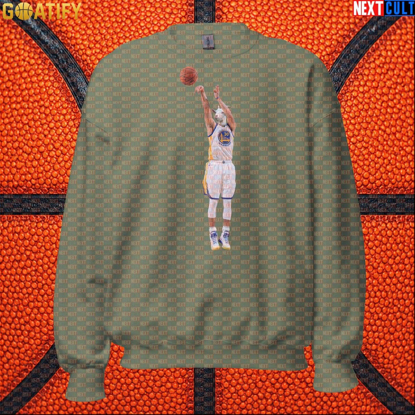 Sweatshirt Stephen Curry GOAT 3 Pointer Crewneck for Warriors Fans NBA Basketball Gift Military Green Sweatshirts Next Cult Brand