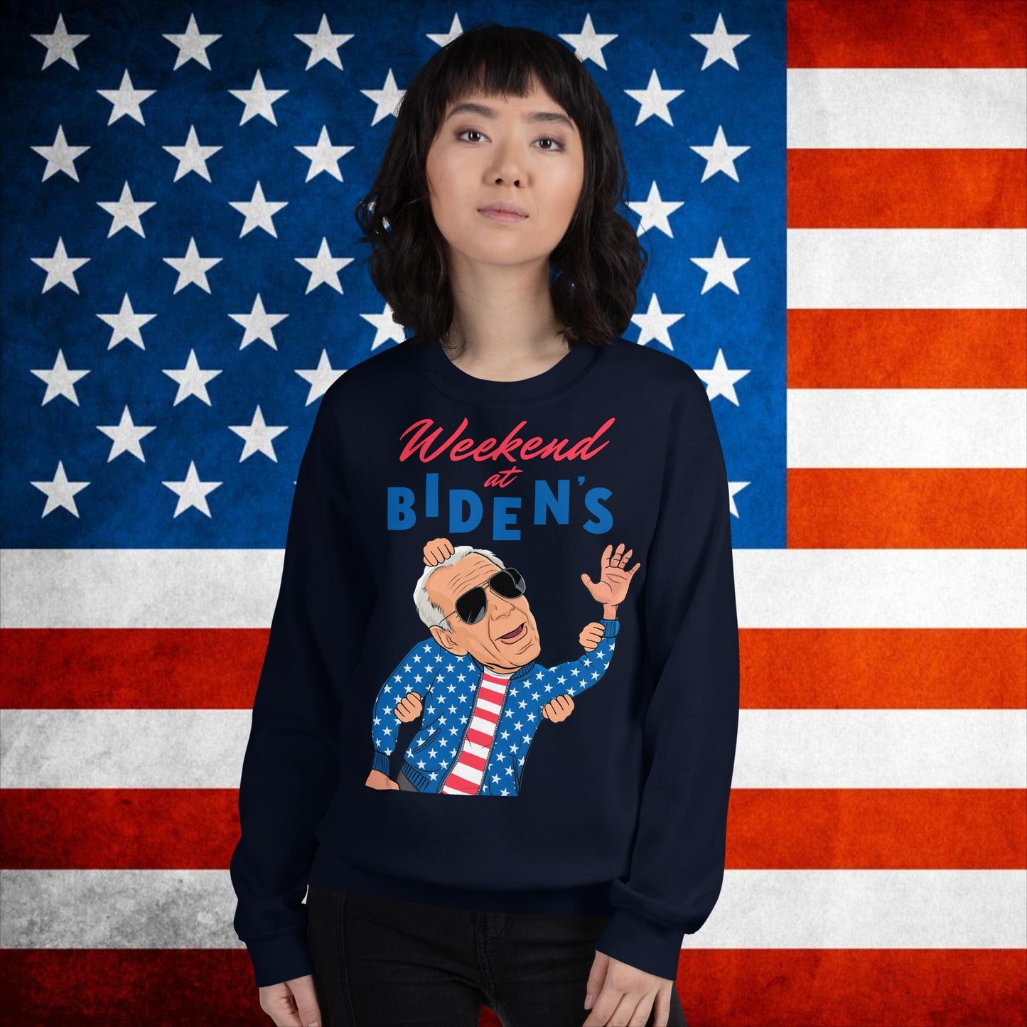 Weekend at Biden's Sweatshirt Joe Biden Meme Jumper Democrat Sweater Republican Jumper Trump Jumper Trump Gift Biden Gift 90s Vintage JumperUnisex Sweatshirt Navy Sweatshirts Democrats Joe Biden Politics Next Cult Brand