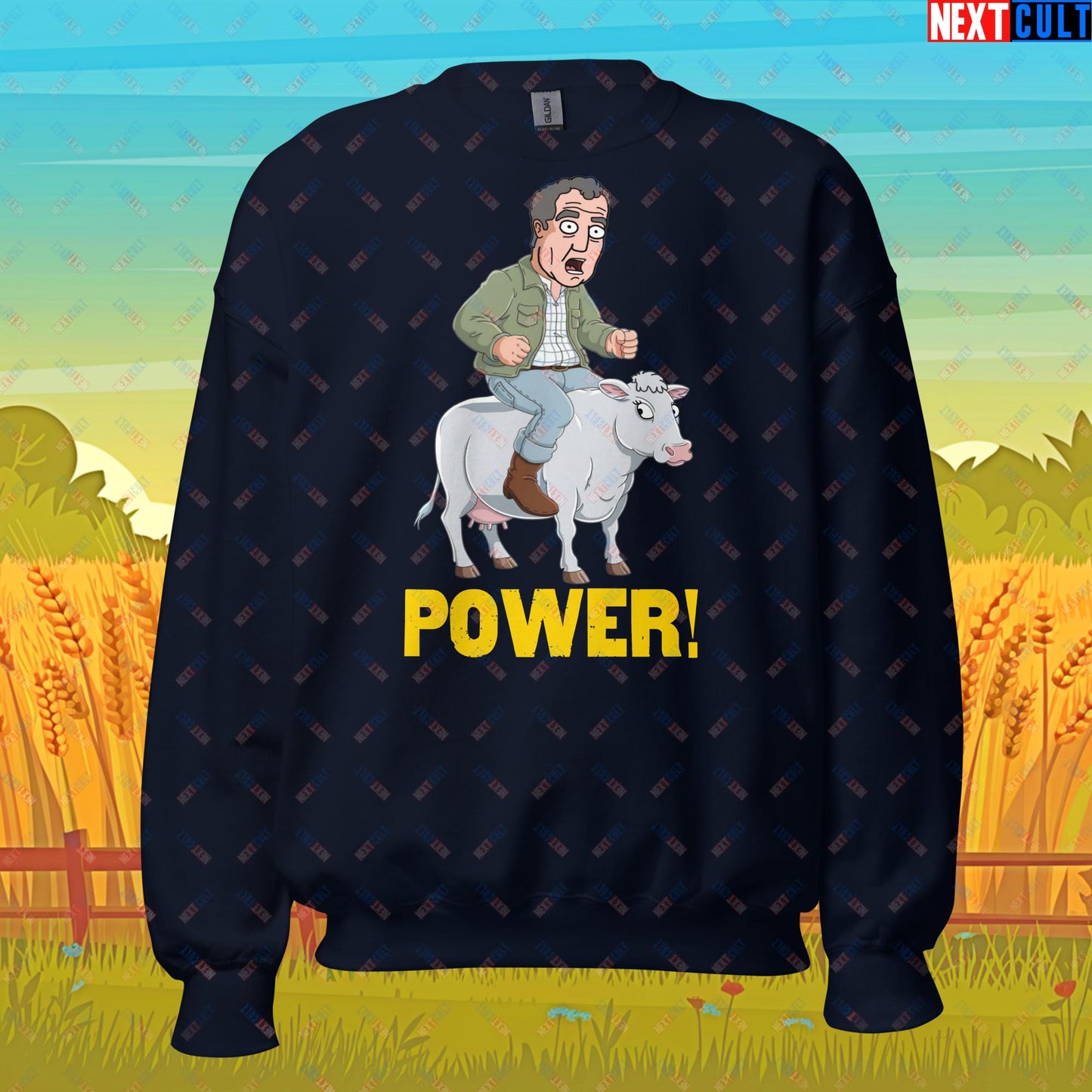 Speed and Power Pepper Cow Jeremy Clarkson's Farm Diddly Squat Grand Tour Top Gear Funny Meme Cartoon Unisex Sweatshirt Navy Sweatshirts Clarkson's Farm Grand Tour Jeremy Clarkson Top Gear TV Shows Next Cult Brand