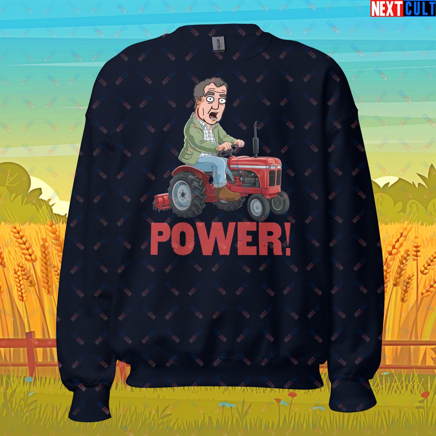 Speed and Power Tractor Jeremy Clarkson's Farm Diddly Squat Grand Tour Top Gear Funny Meme Cartoon Unisex Sweatshirt Navy Sweatshirts Clarkson's Farm Grand Tour Jeremy Clarkson Top Gear TV Shows Next Cult Brand