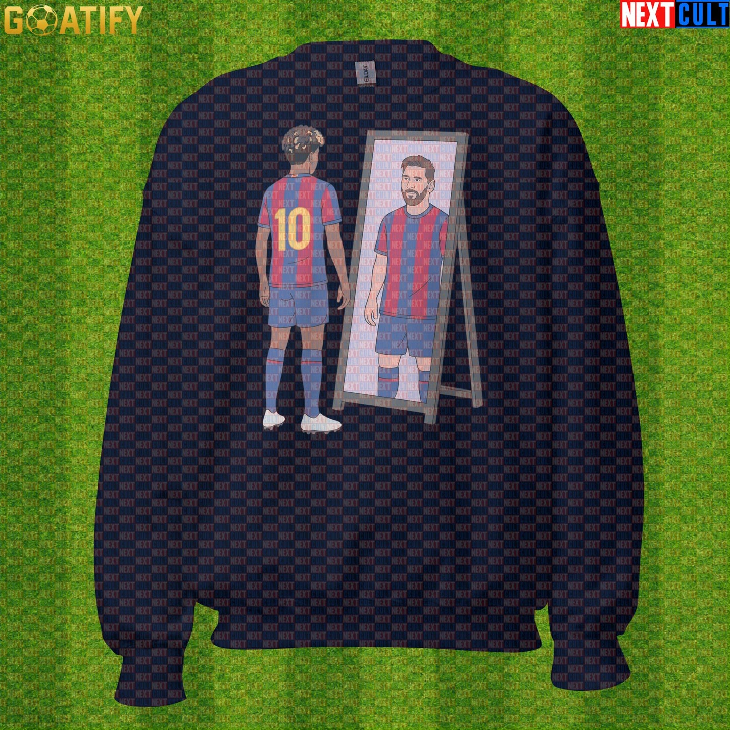 Lamine Yamal Sweatshirt – Next Messi Mirror Meme Crewneck for Spain Soccer Supporters Navy Next Cult Brand