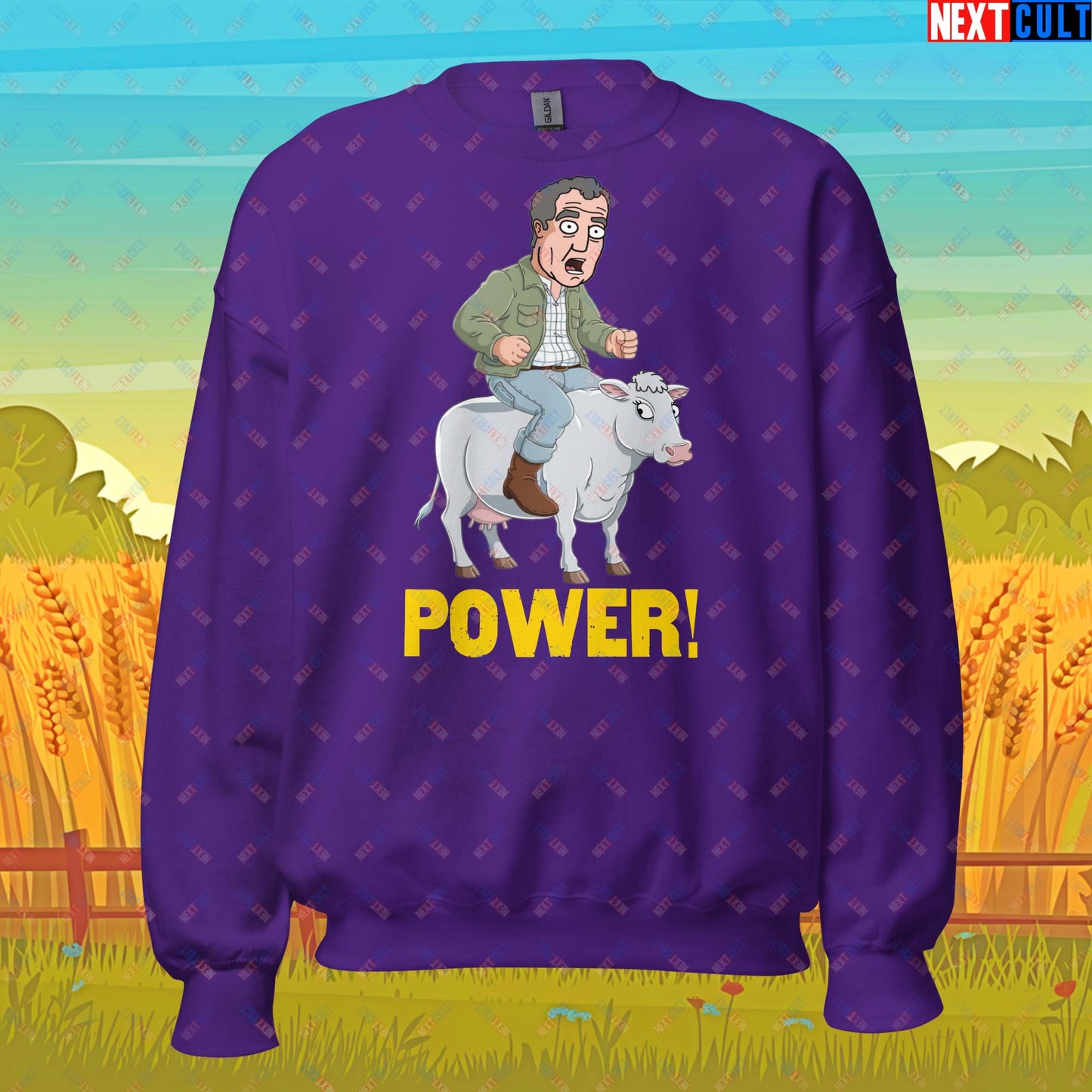 Speed and Power Pepper Cow Jeremy Clarkson's Farm Diddly Squat Grand Tour Top Gear Funny Meme Cartoon Unisex Sweatshirt Purple Sweatshirts Clarkson's Farm Grand Tour Jeremy Clarkson Top Gear TV Shows Next Cult Brand