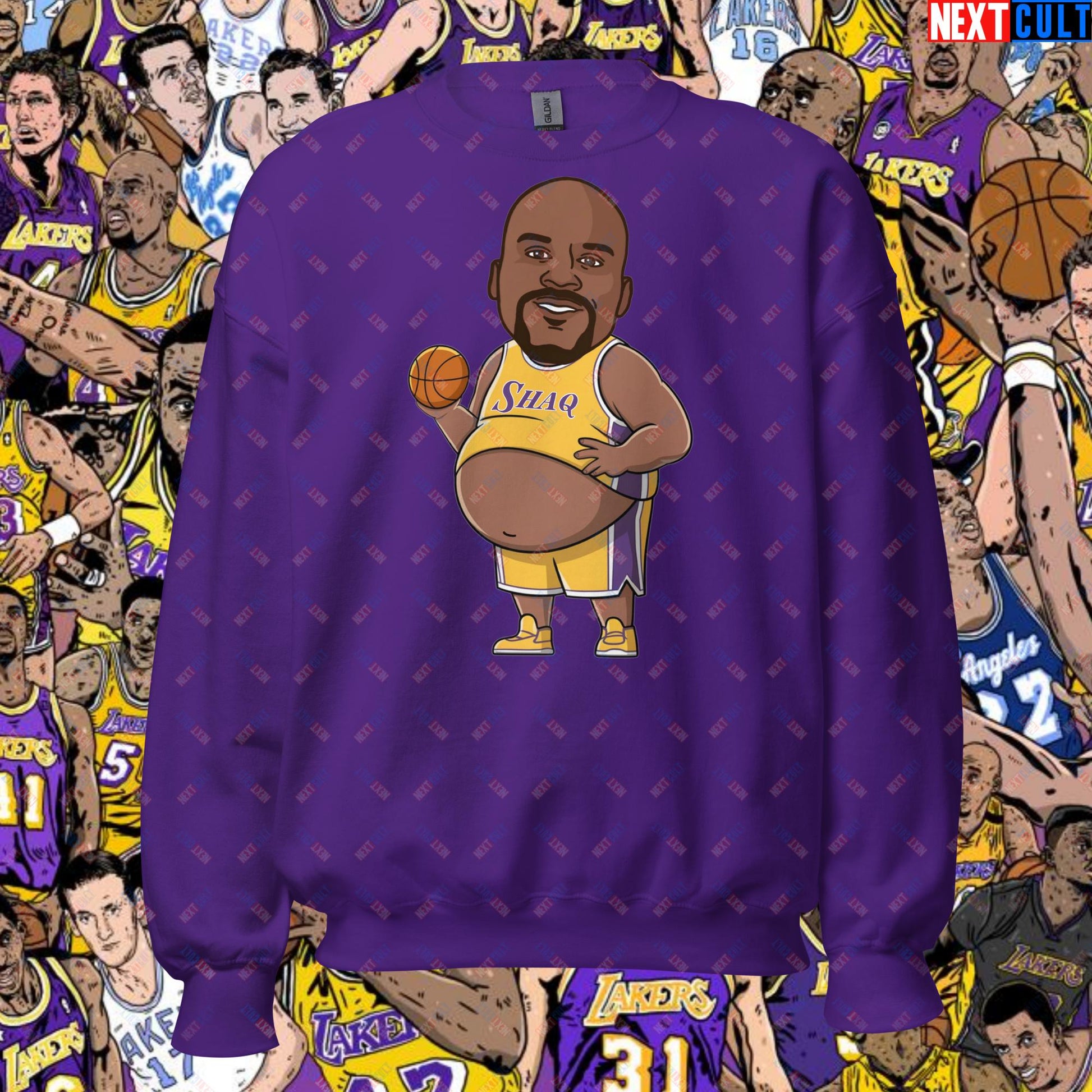 Fat Shaq Funny Basketball Meme Sweatshirt - Big Shaq Dominance Pullover for Basketball Fans - Perfect Gift for Shaq Fans Unisex Sweatshirt Purple Sweatshirts Basketball Los Angeles Lakers NBA Shaq Next Cult Brand