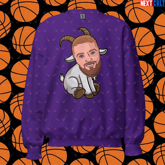 Domantas Sabonis GOAT Sweatshirt - Funny Basketball Meme Jumper - Greatest of All Time Pullover for Sacramento Kings and Lithuania Fans - Perfect Gift for Basketball Lovers Unisex Sweatshirt Purple Sweatshirts Basketball Domantas Sabonis G.O.A.T. NBA Sacramento Kings Next Cult Brand