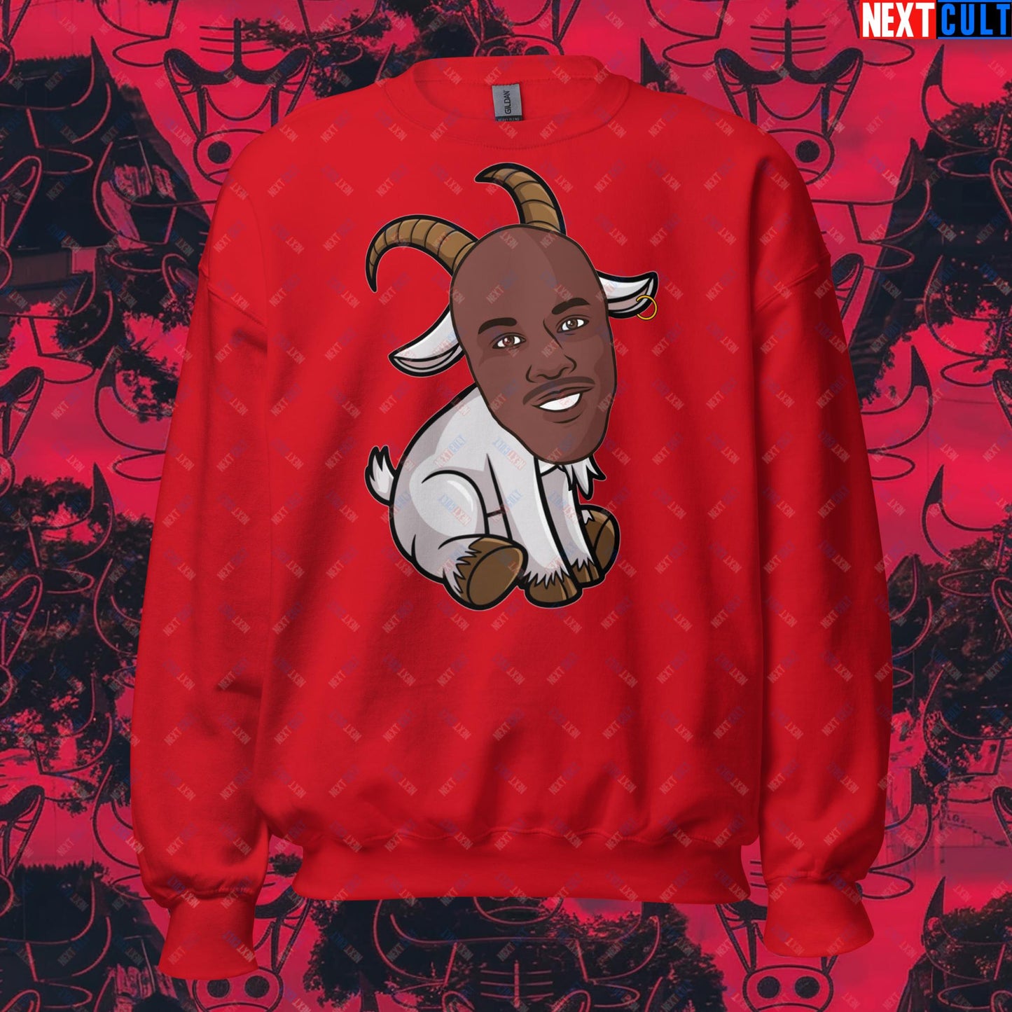 Michael Jordan G.O.A.T. Sweatshirt - Funny Basketball Meme Jumper - Greatest of All Time NBA Cartoon Design - Perfect Gift for Basketball Fans Unisex Sweatshirt Red Sweatshirts Basketball Chicago Bulls G.O.A.T. Michael Jordan NBA Next Cult Brand