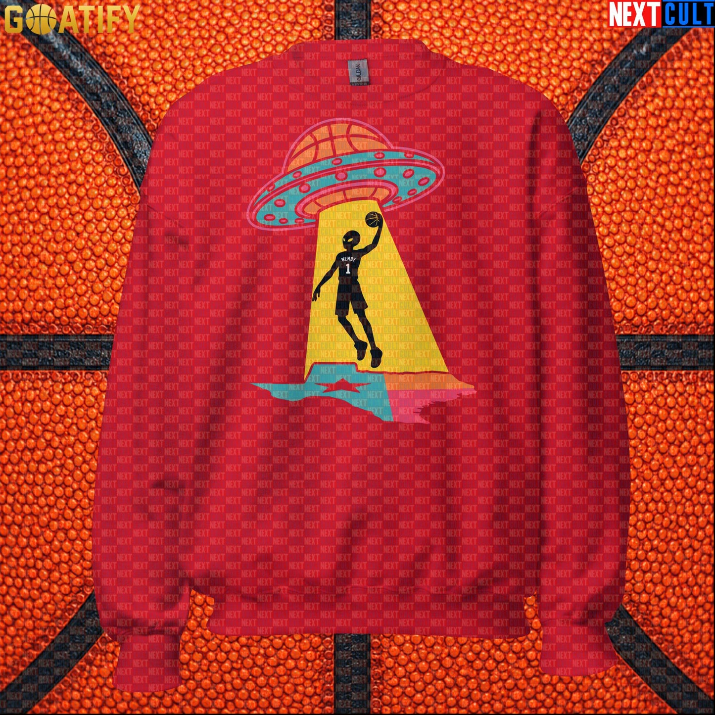 Basketball Sweatshirt Alien Wemby UFO Abduction Design for Spurs Fans and Winter Game Days |  | ["Basketball", "France", "NBA", "San Antonio Spurs", "Victor Wembanyama", "Wemby"]